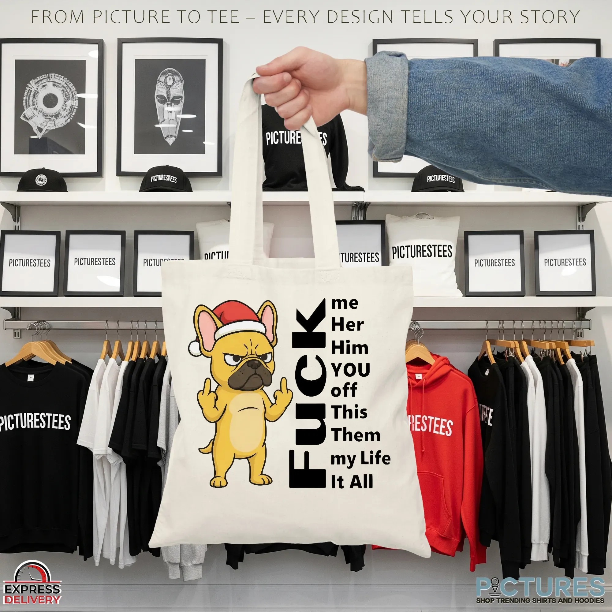 Santa Bulldog Fuck Me Her Him You Off Them My Life It All Christmas T Shirt