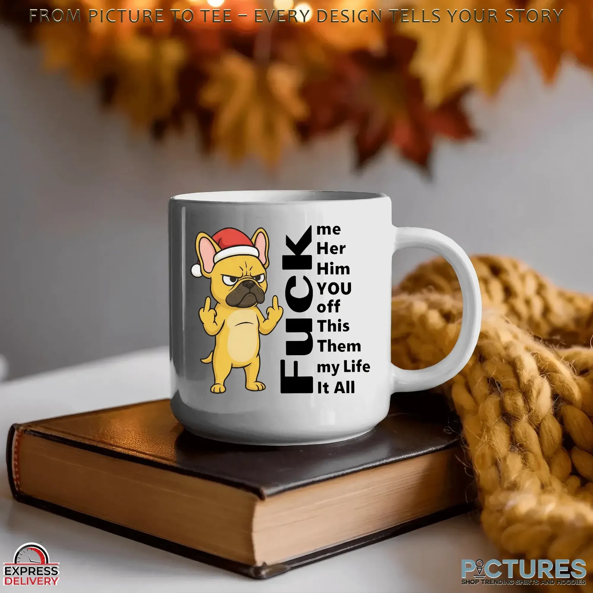 Santa Bulldog Fuck Me Her Him You Off Them My Life It All Christmas T Shirt