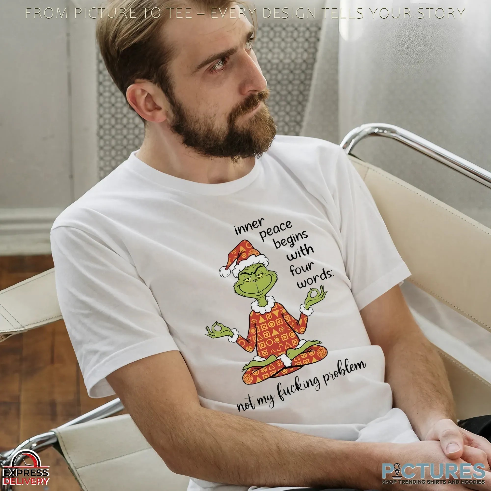 Santa Grinch Yoga Inner Peace Begins With Four Words Not My Fucking Problem Christmas T Shirt