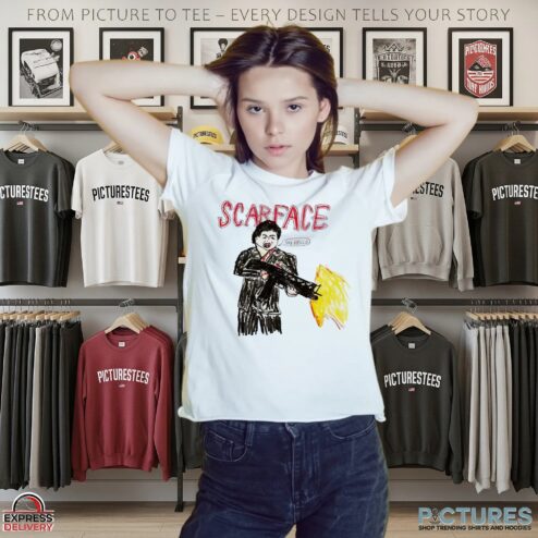 Scarface Tony Montana Say Hello To My Little Friend Hand Drawn T Shirt