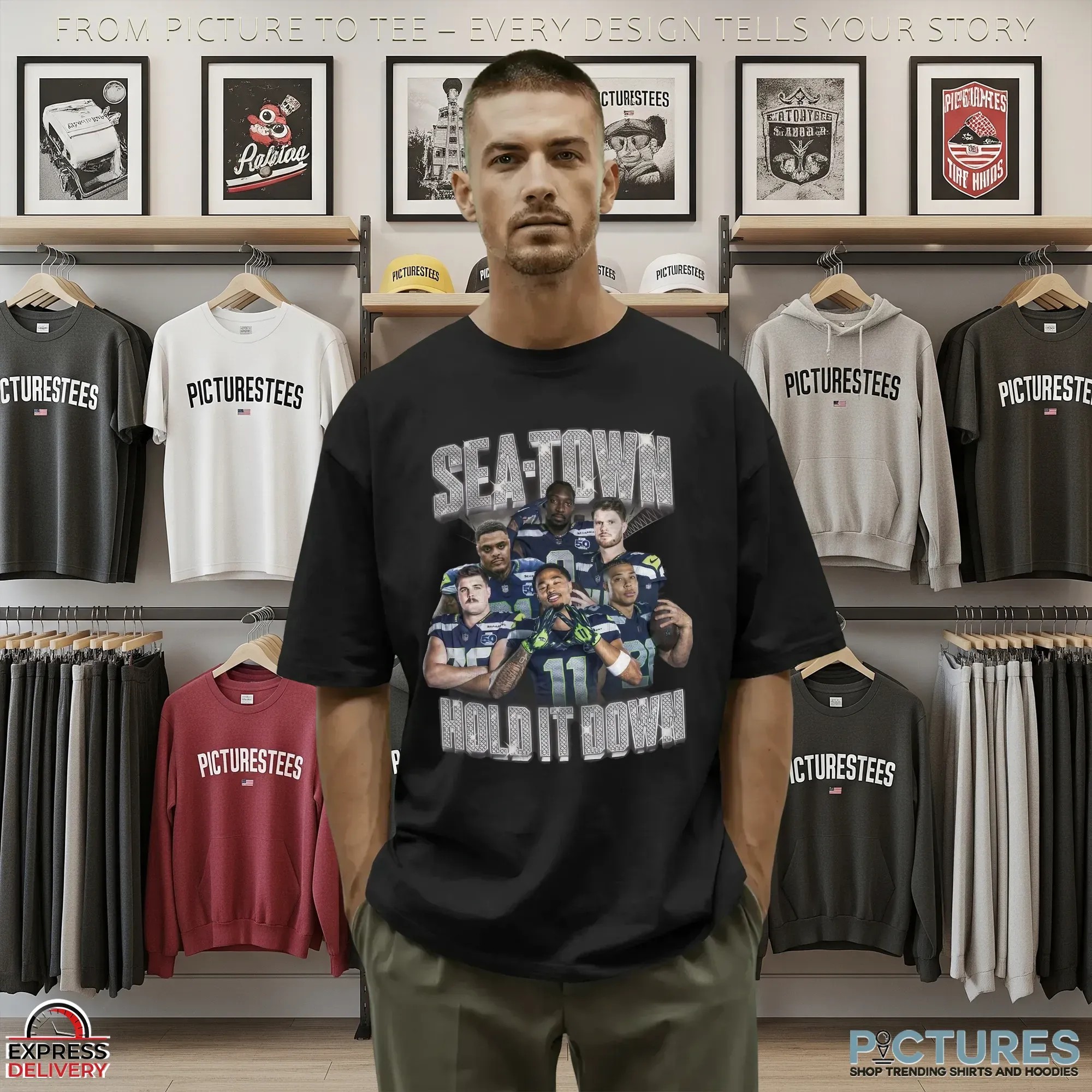 Seahawks Sea Town Hold It Down Blinged Out Bootleg T Shirt