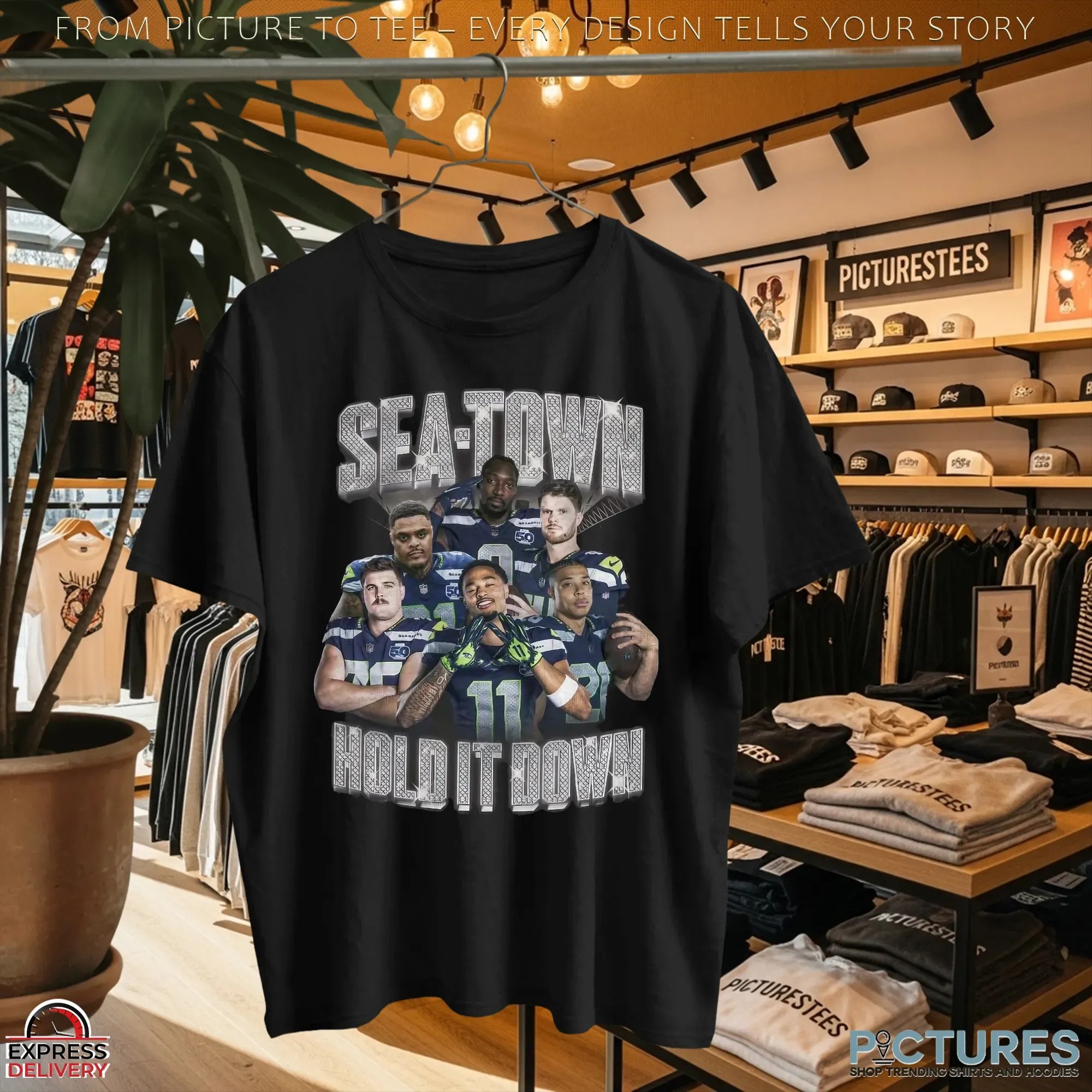 Seahawks Sea Town Hold It Down Blinged Out Bootleg T Shirt