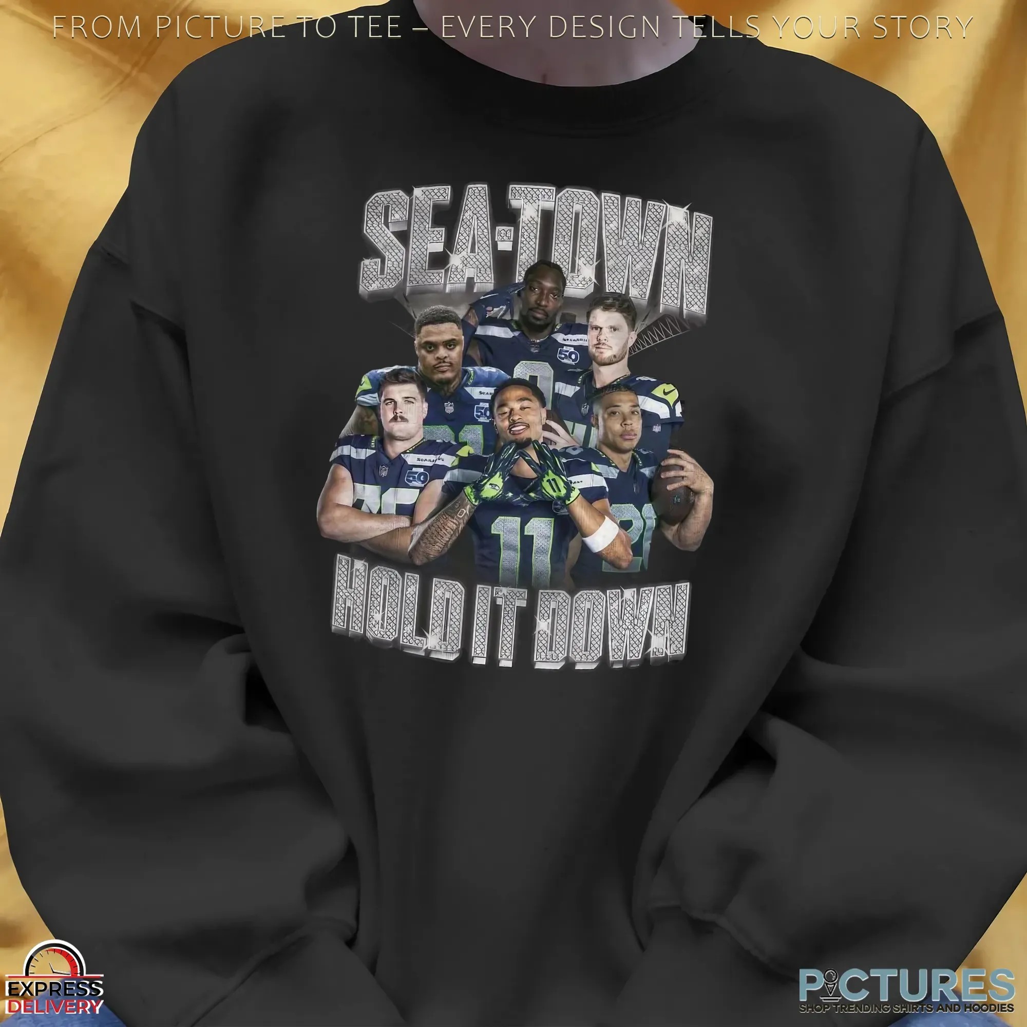 Seahawks Sea Town Hold It Down Blinged Out Bootleg T Shirt