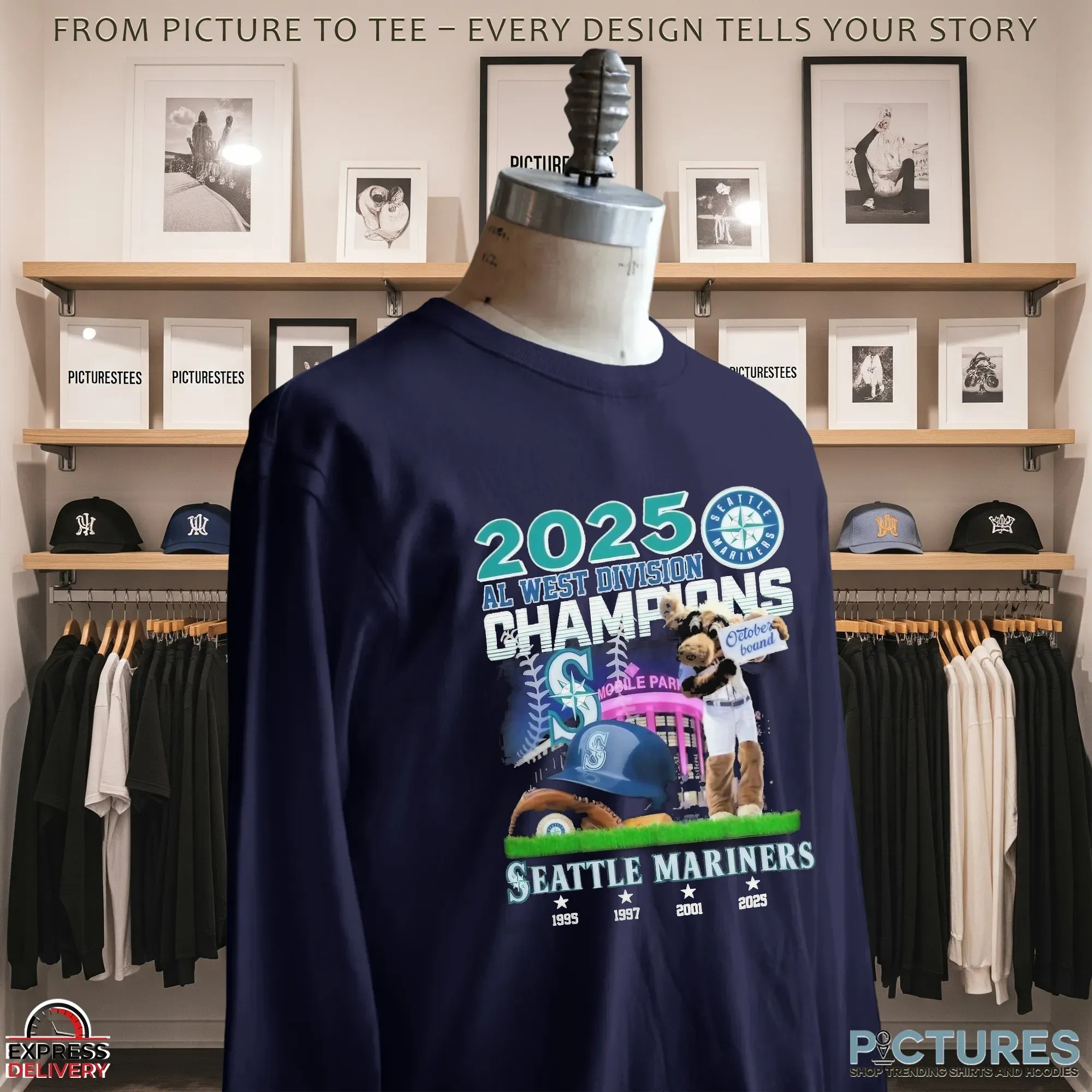 Seattle Mariners 2025 AL West Division Champions October Bound 1995 1997 2001 2025 T Shirt