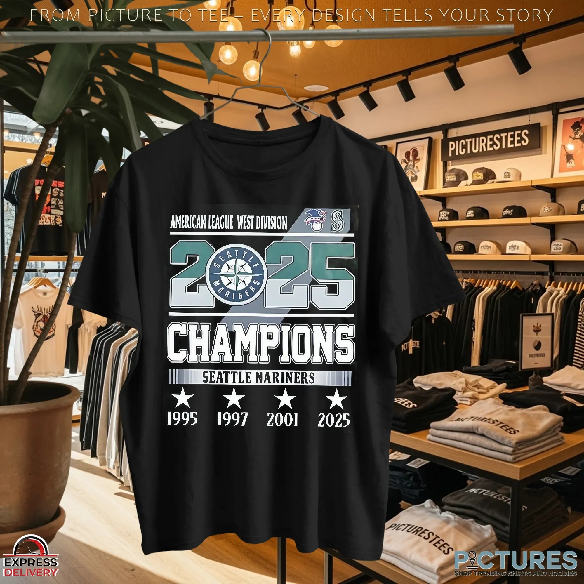 Seattle Mariners 2025 Al West 4x Champions Players Number And Name T Shirt
