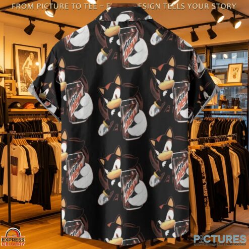 Shadow The Hedgehog Mountain Dew Energy 3D Button Up Hawaiian T Shirt