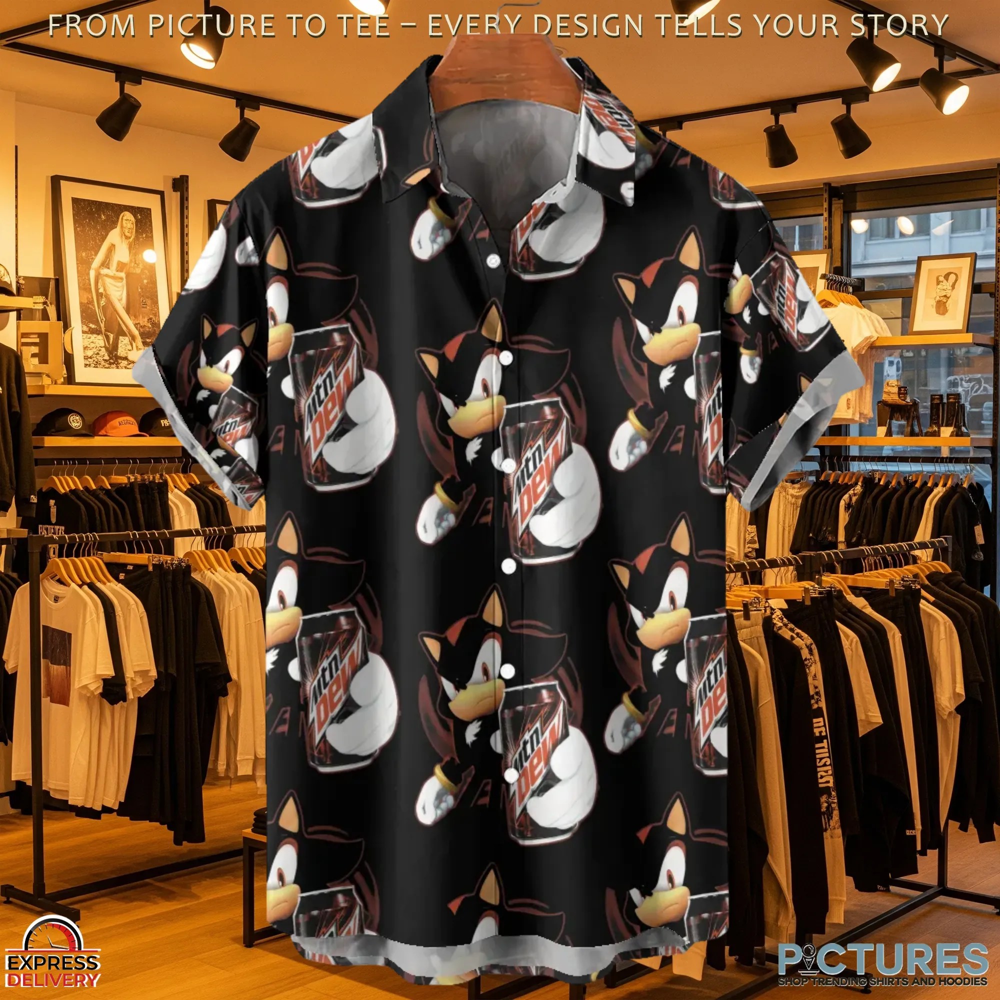 Shadow The Hedgehog Mountain Dew Energy 3D Button Up Hawaiian T Shirt Shadow The Hedgehog Mountain Dew Energy 3D Button Up Hawaiian T Shirt