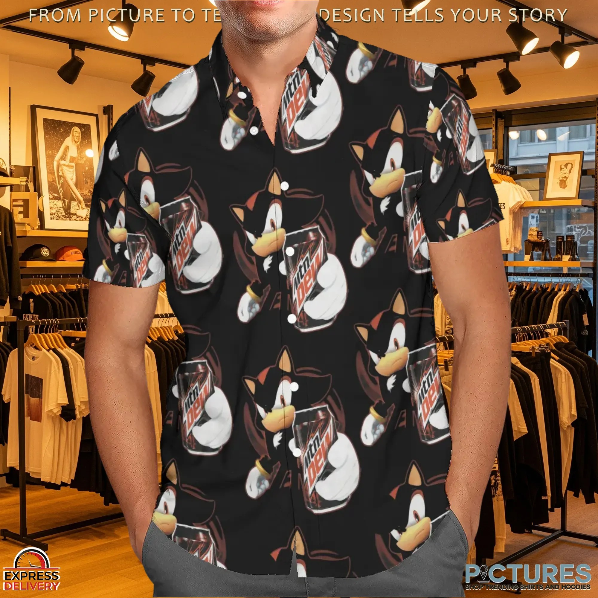 Shadow The Hedgehog Mountain Dew Energy 3D Button Up Hawaiian T Shirt Shadow The Hedgehog Mountain Dew Energy 3D Button Up Hawaiian T Shirt