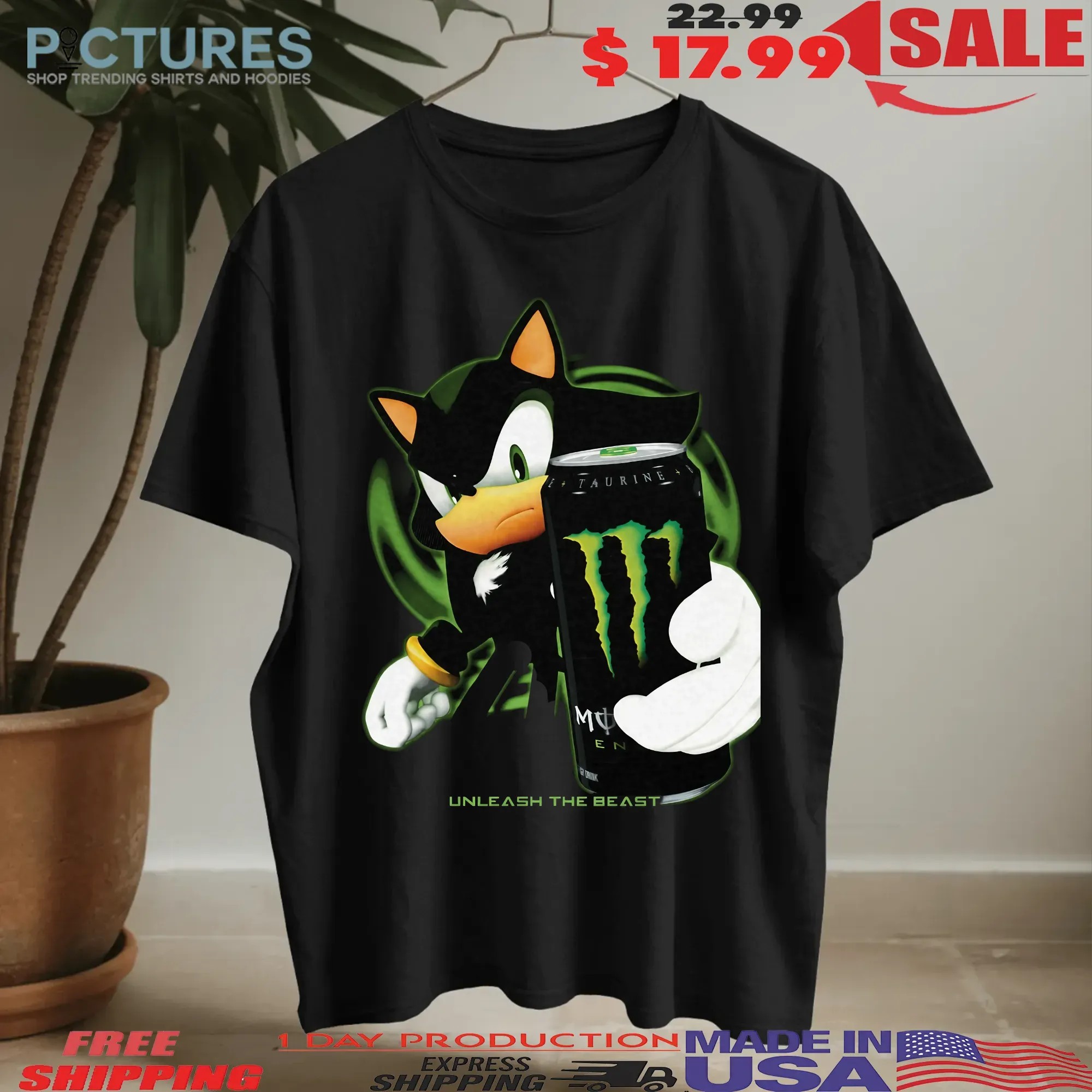Shadow the Hedgehog Sonic the Hedgehog Energy Drink Unleash The Beast T Shirt