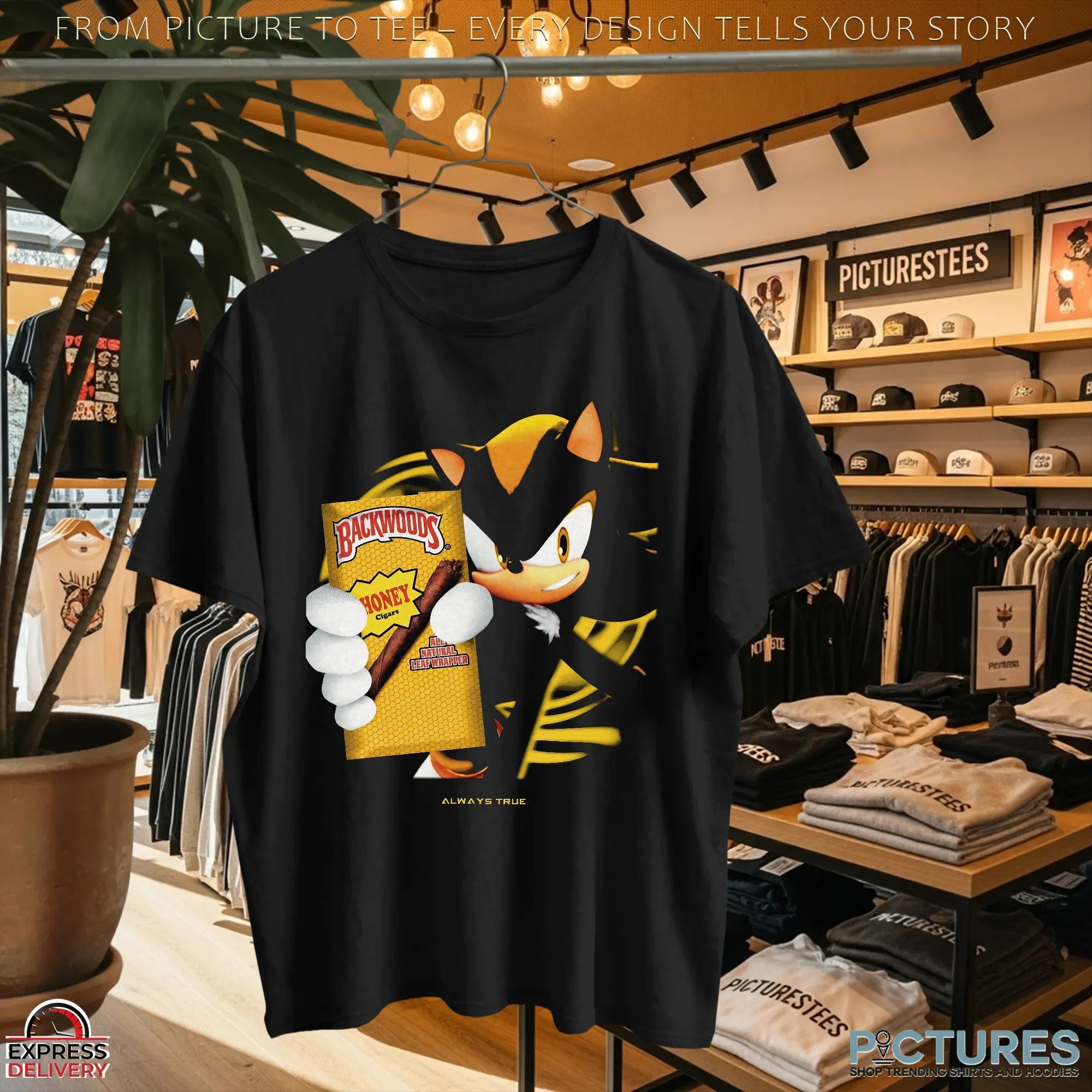 Shadow the Hedgehog x Backwoods Honey Cigars Always True Parody Mashup T Shirt