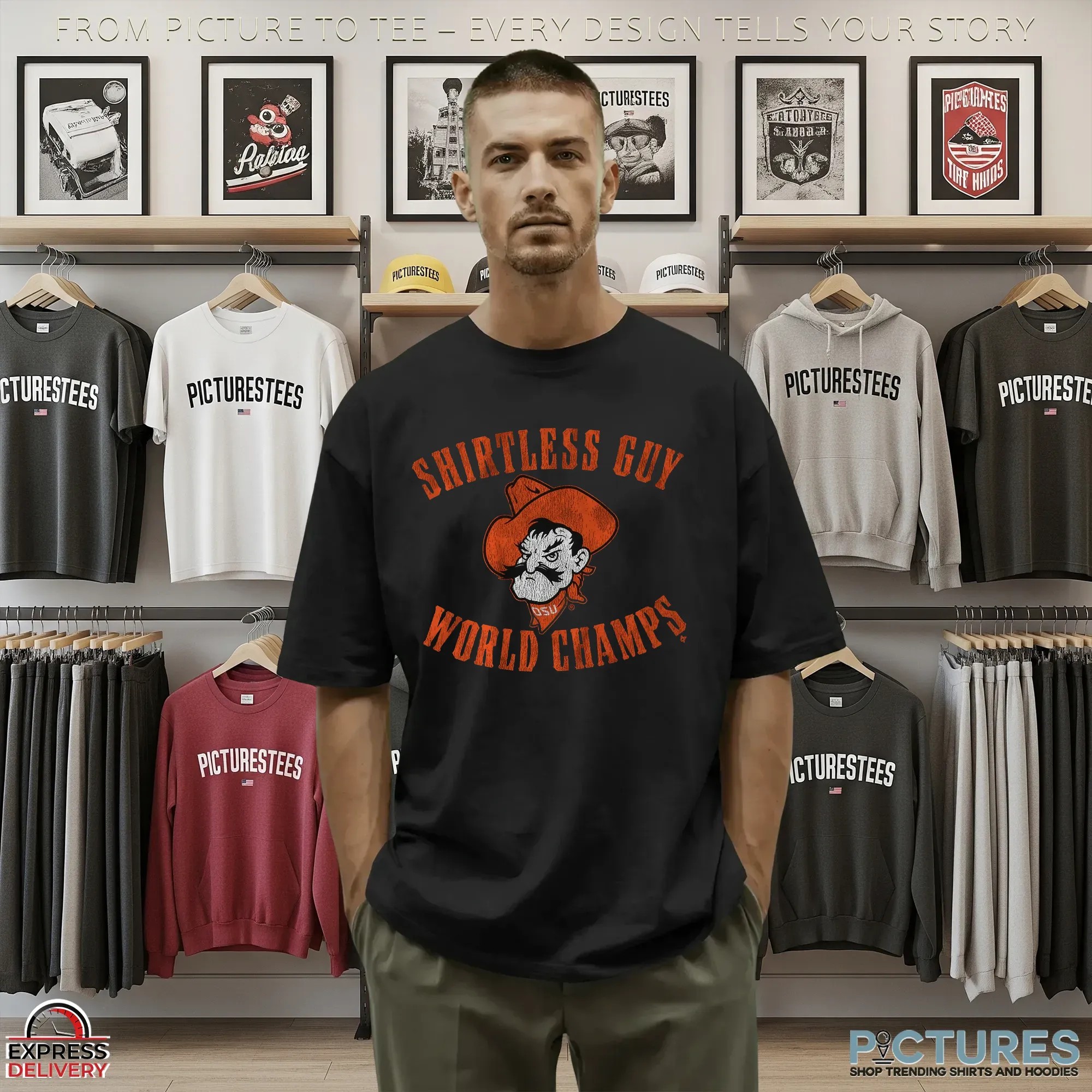 Shirtless Guy World Champs Oklahoma State Cowboys OSU T Shirt