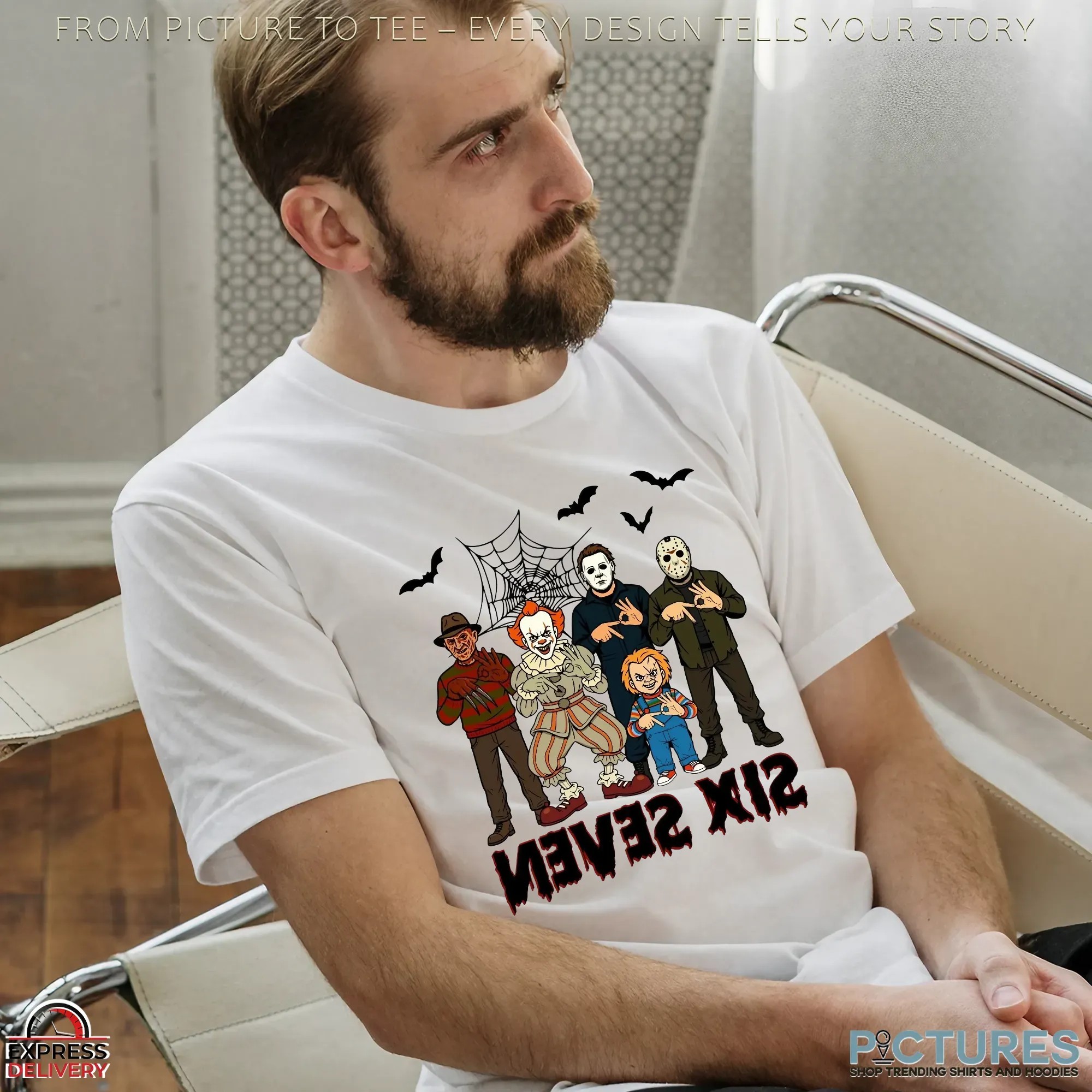 Six Seven Horror Legends Freddy, Pennywise, Michael, Jason & Chucky Parody Halloween T Shirt