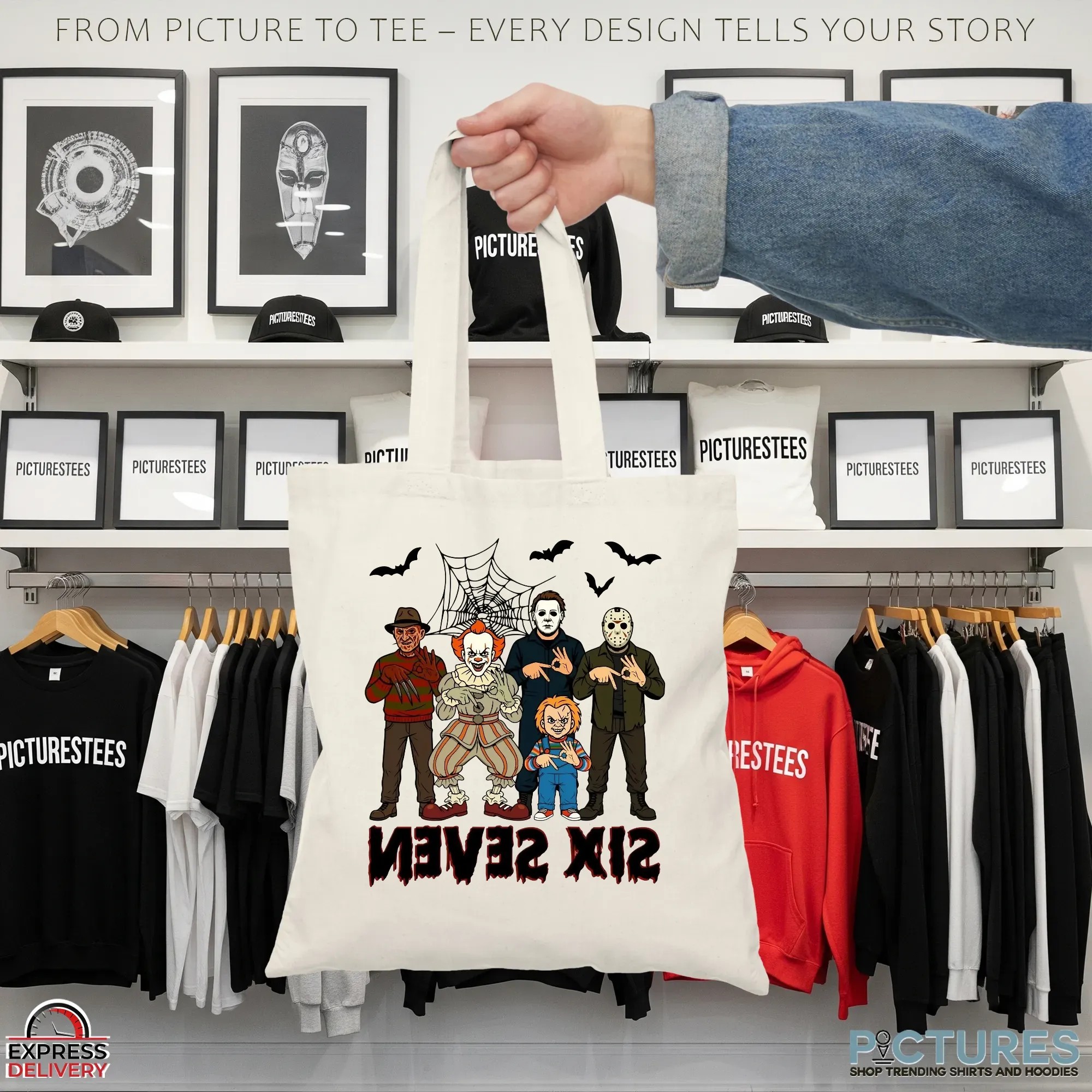 Six Seven Horror Legends Freddy, Pennywise, Michael, Jason & Chucky Parody Halloween T Shirt