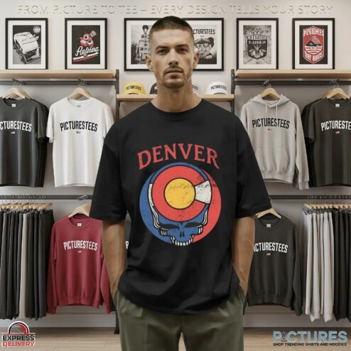 Skull Grateful Dead Denver Colorado Flag T Shirt