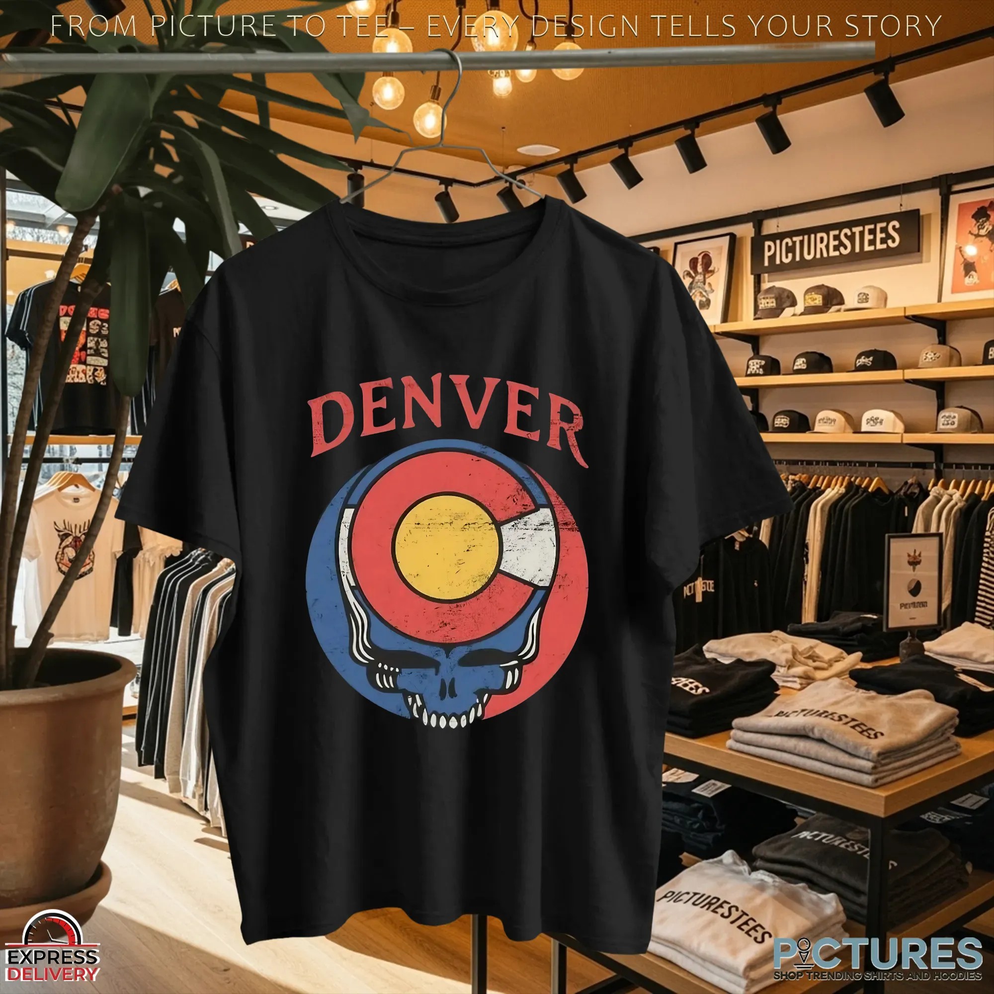 Skull Grateful Dead Denver Colorado Flag T Shirt