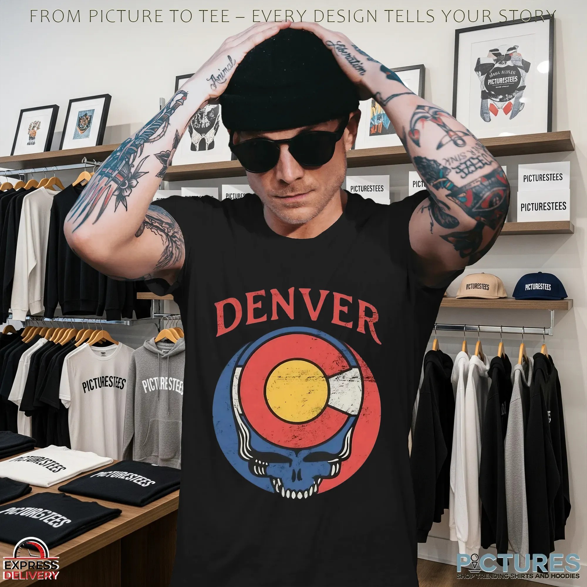 Skull Grateful Dead Denver Colorado Flag T Shirt