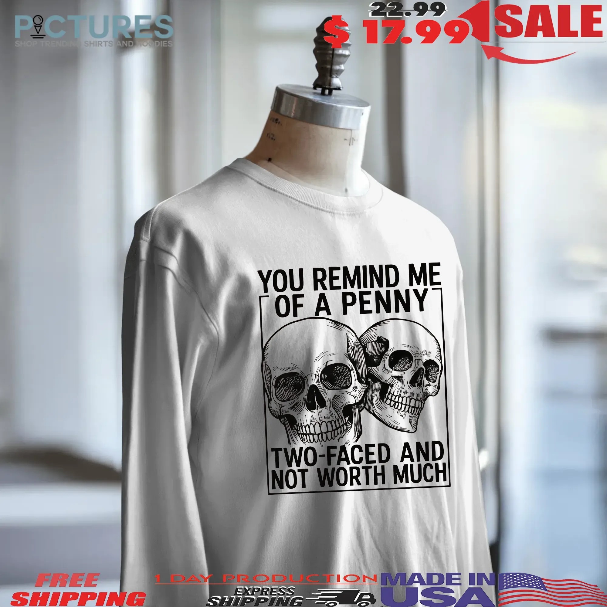 Skull You Remind Me of A Penny Two-faced And Not Worth Much T Shirt