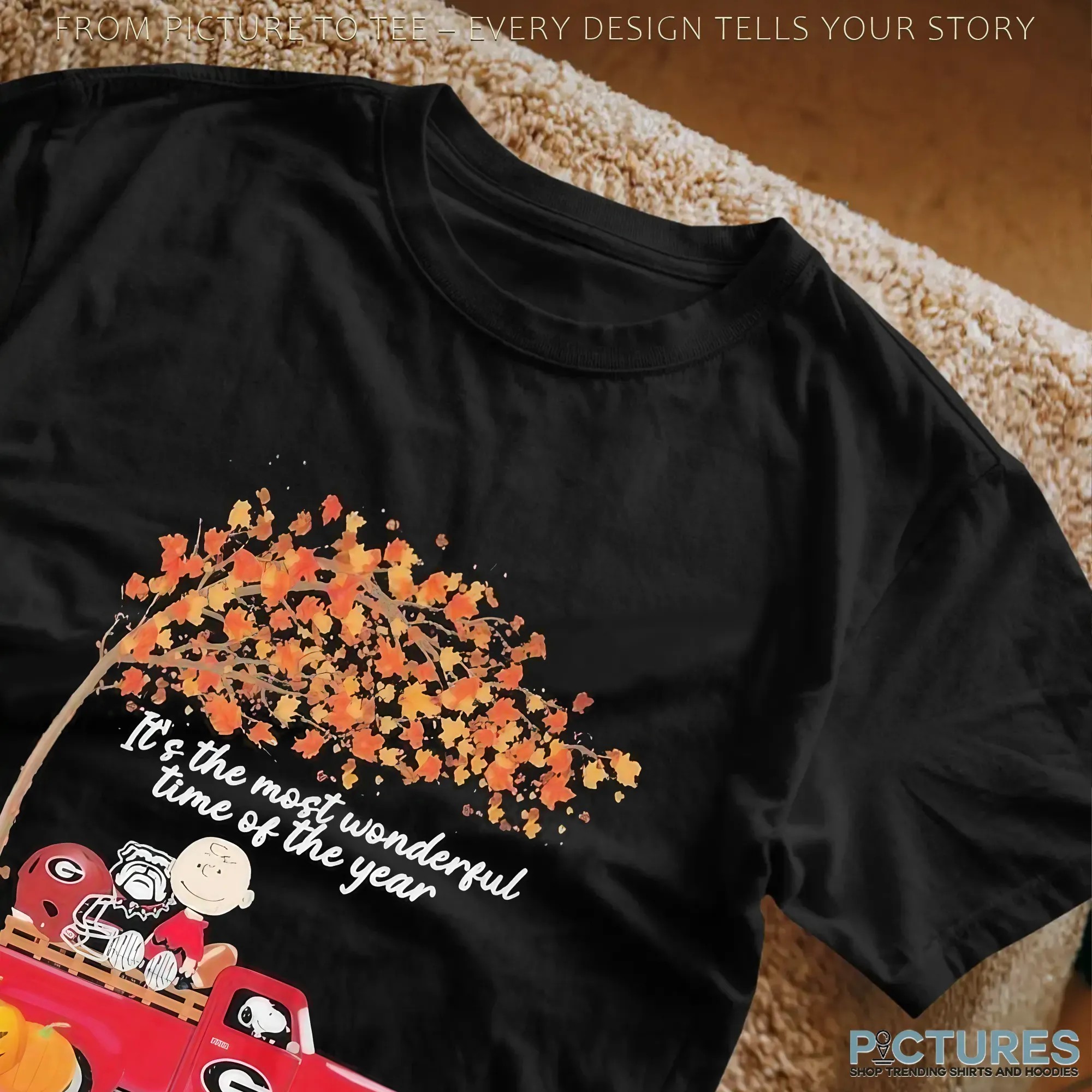 Snoopy And Charlie Brown The Peanuts Georgia Bulldogs Fall It’s The Most Wonderful Time Of The Year Mashup T Shirt