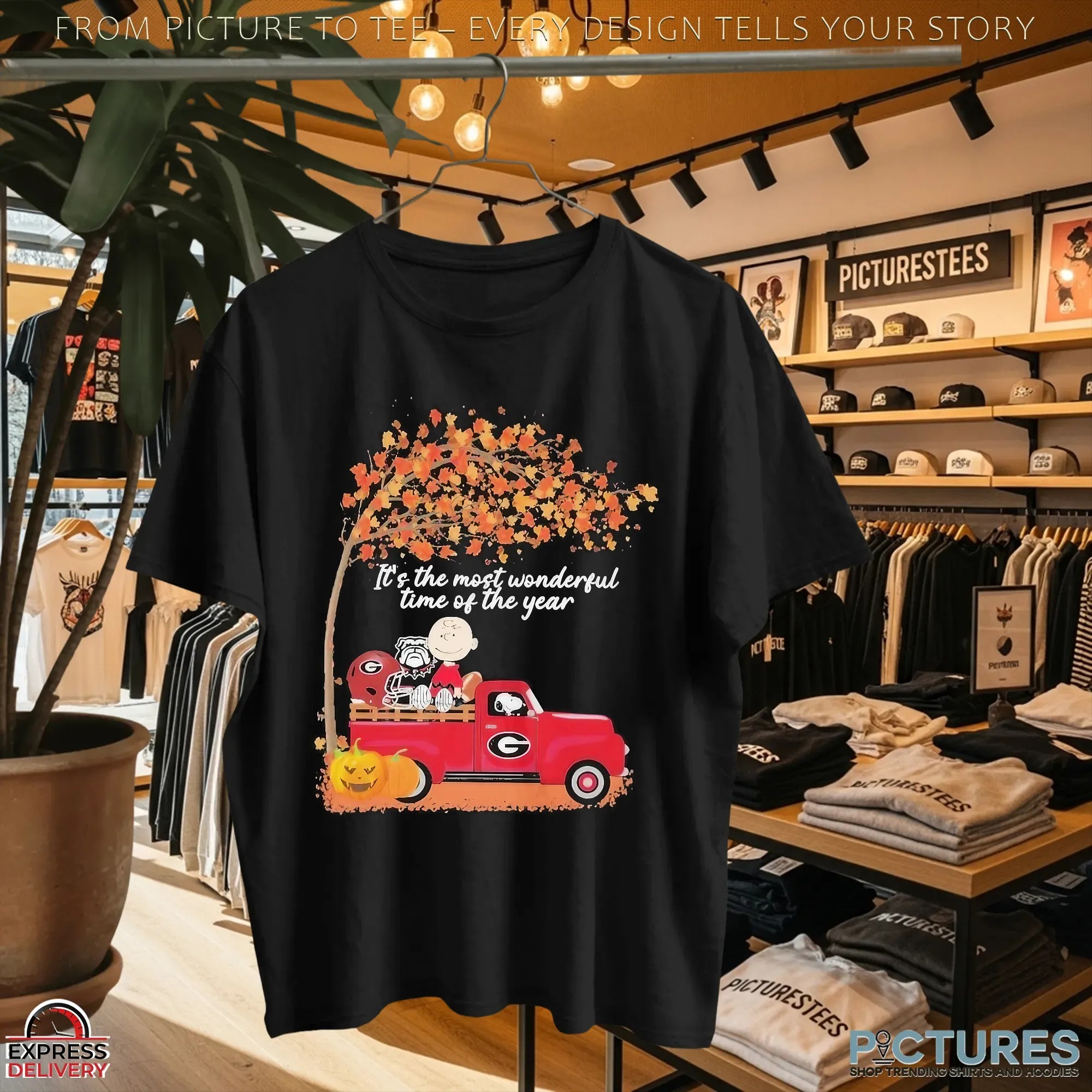 Snoopy And Charlie Brown The Peanuts Georgia Bulldogs Fall It’s The Most Wonderful Time Of The Year Mashup T Shirt