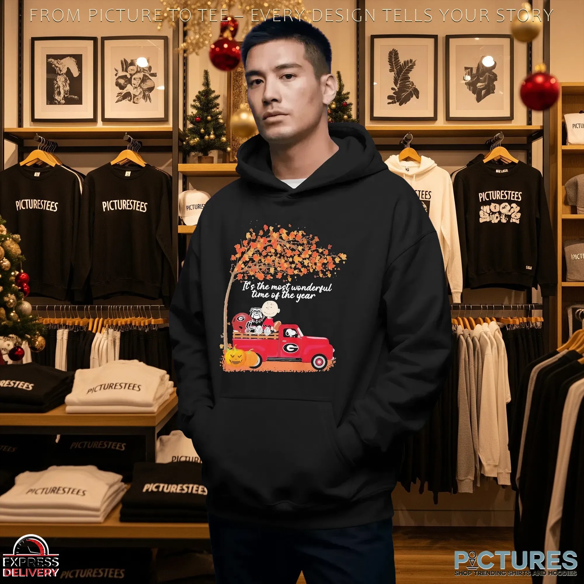 Snoopy And Charlie Brown The Peanuts Georgia Bulldogs Fall It’s The Most Wonderful Time Of The Year Mashup T Shirt