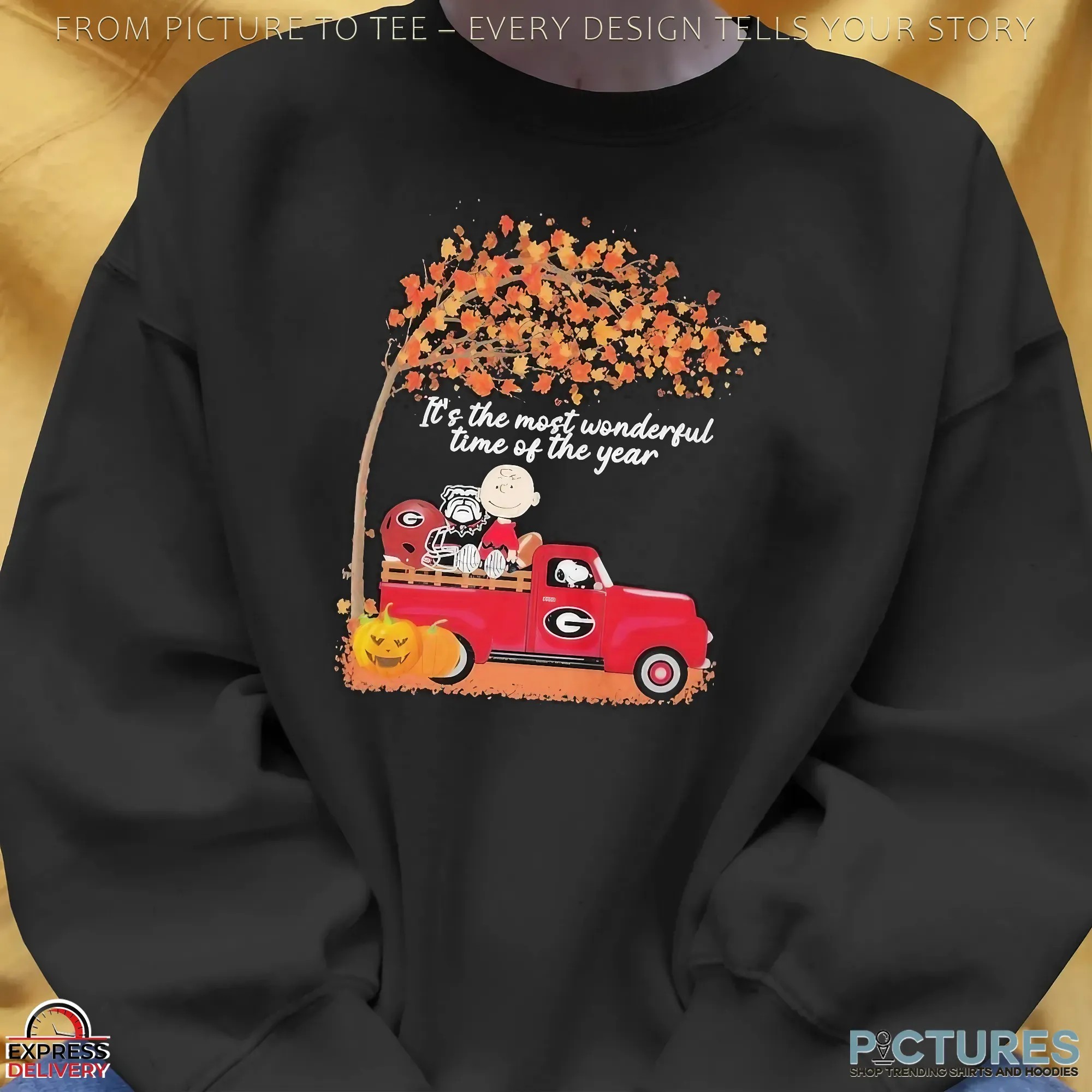 Snoopy And Charlie Brown The Peanuts Georgia Bulldogs Fall It’s The Most Wonderful Time Of The Year Mashup T Shirt