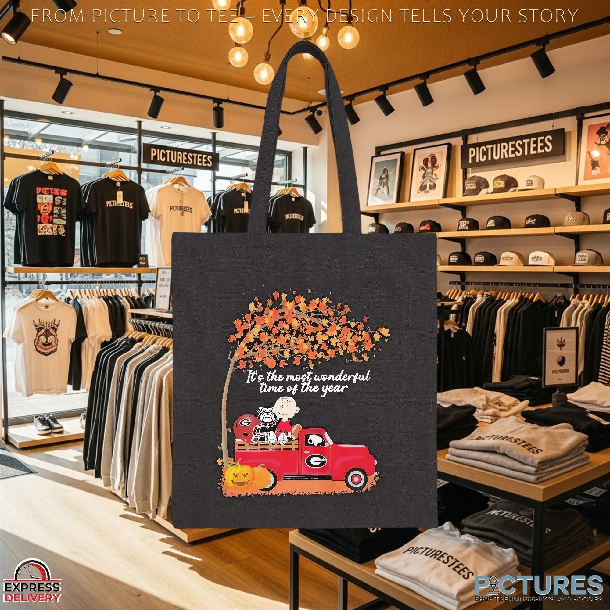 Snoopy And Charlie Brown The Peanuts Georgia Bulldogs Fall It’s The Most Wonderful Time Of The Year Mashup T Shirt