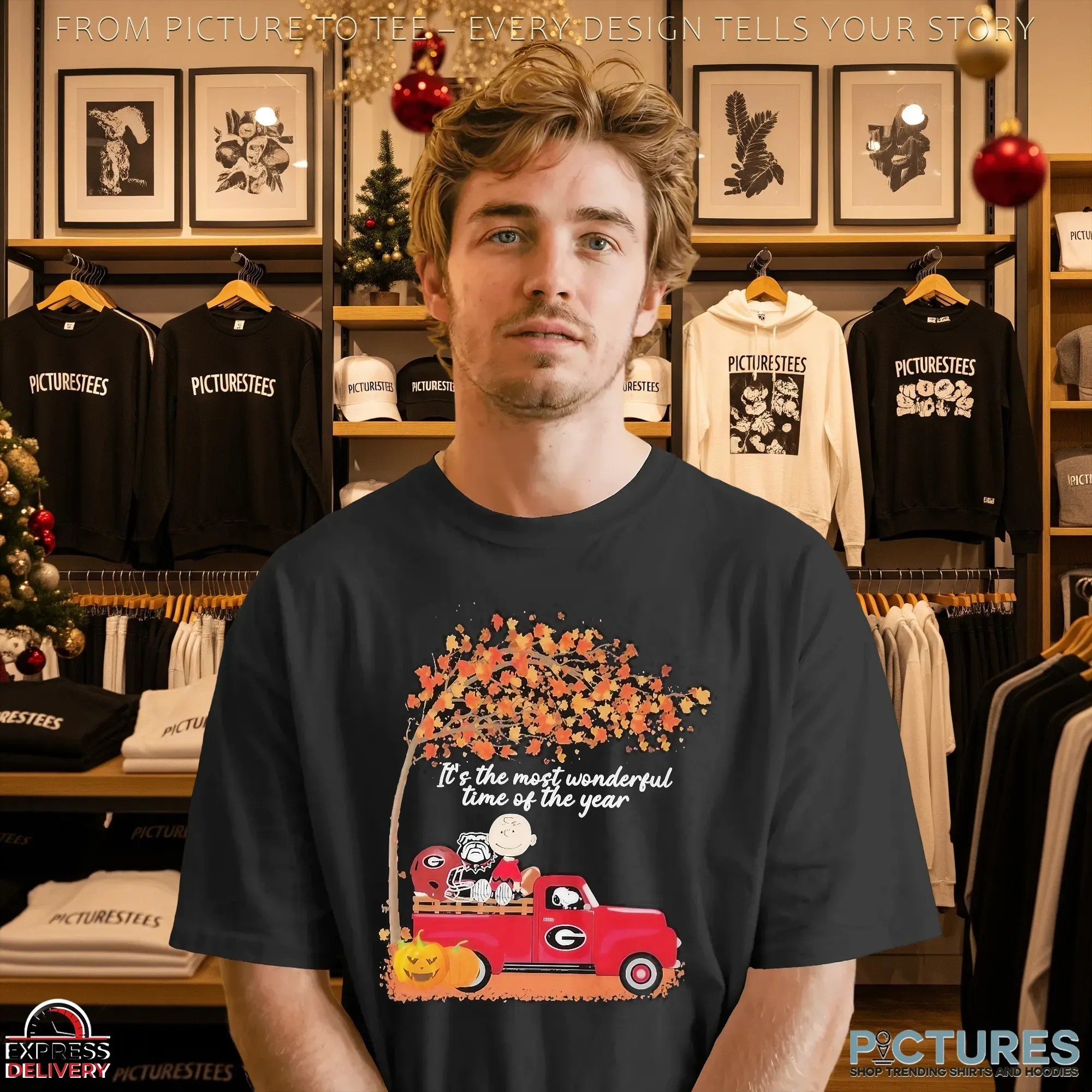 Snoopy And Charlie Brown The Peanuts Georgia Bulldogs Fall It’s The Most Wonderful Time Of The Year Mashup T Shirt