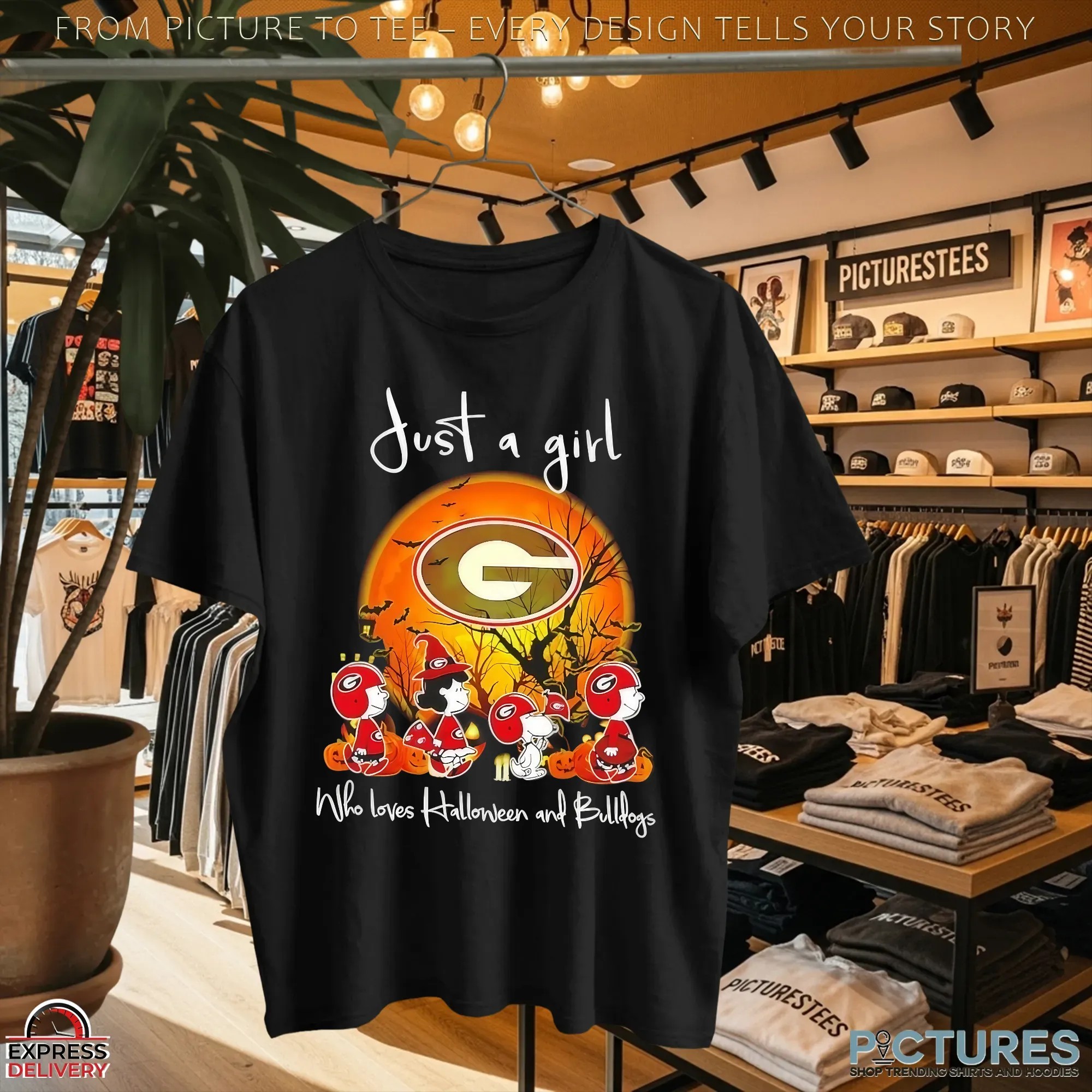 Snoopy And Friends The Peanuts Just A Girl Who Loves Halloween And Georgia Bulldogs Halloween T Shirt