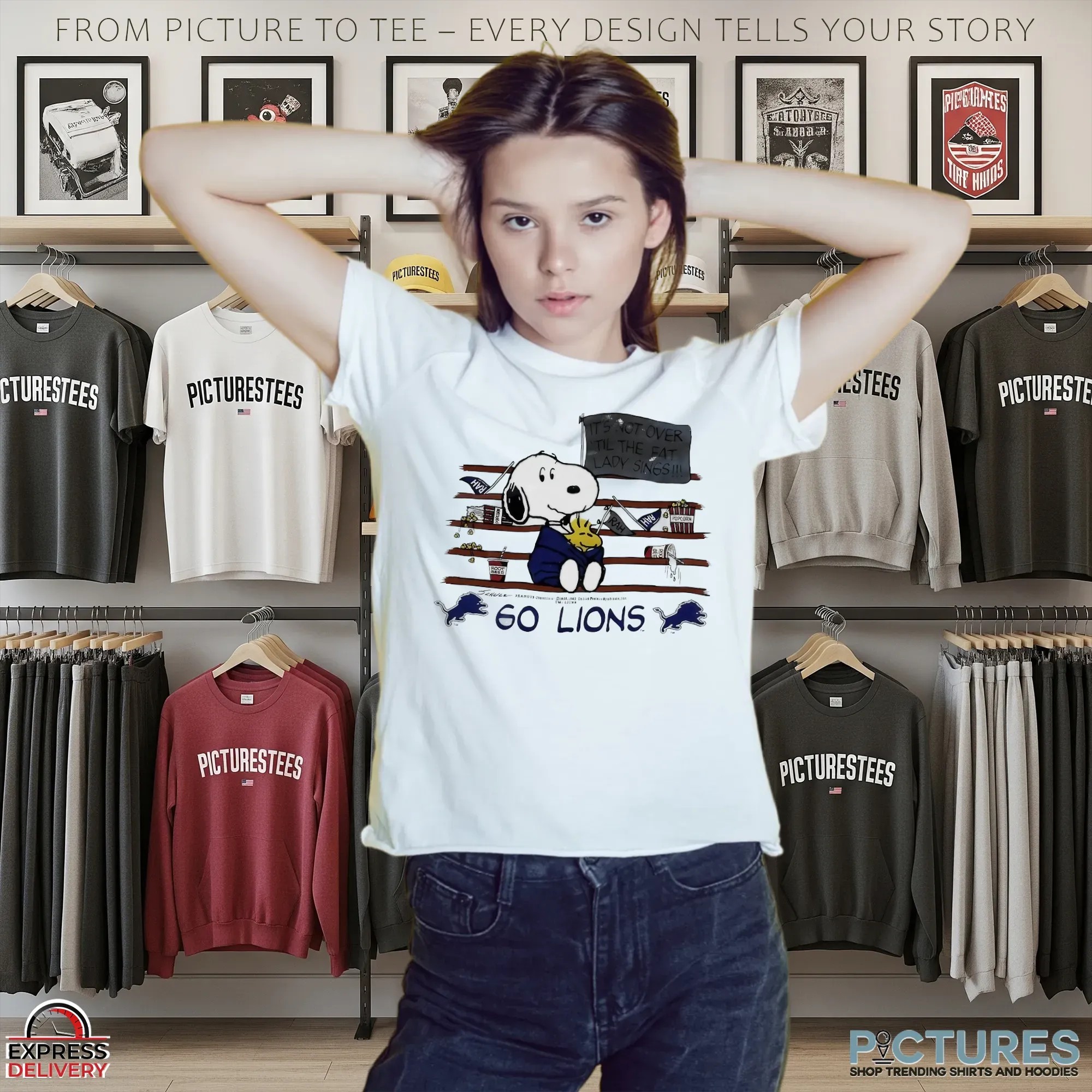 Snoopy And Woodstock Go Lions It’s Not Over Till The Fat Lady Sings Mashup T Shirt