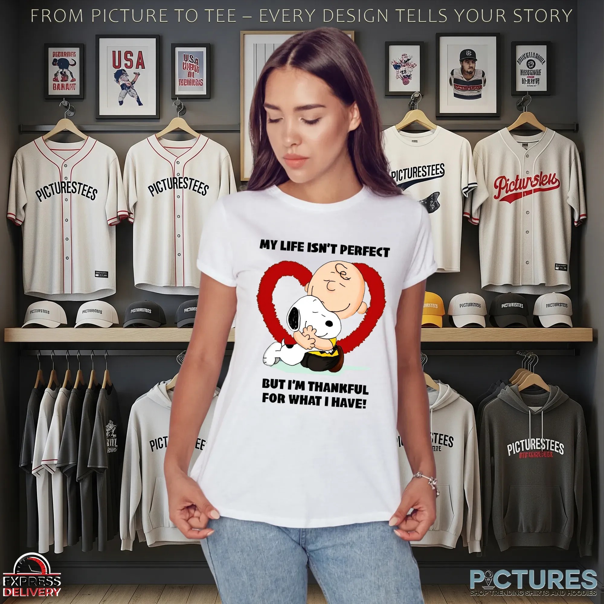 Snoopy Charlie Brown My Life Isn't Perfect But I'm Thankful For What I Have Shirt