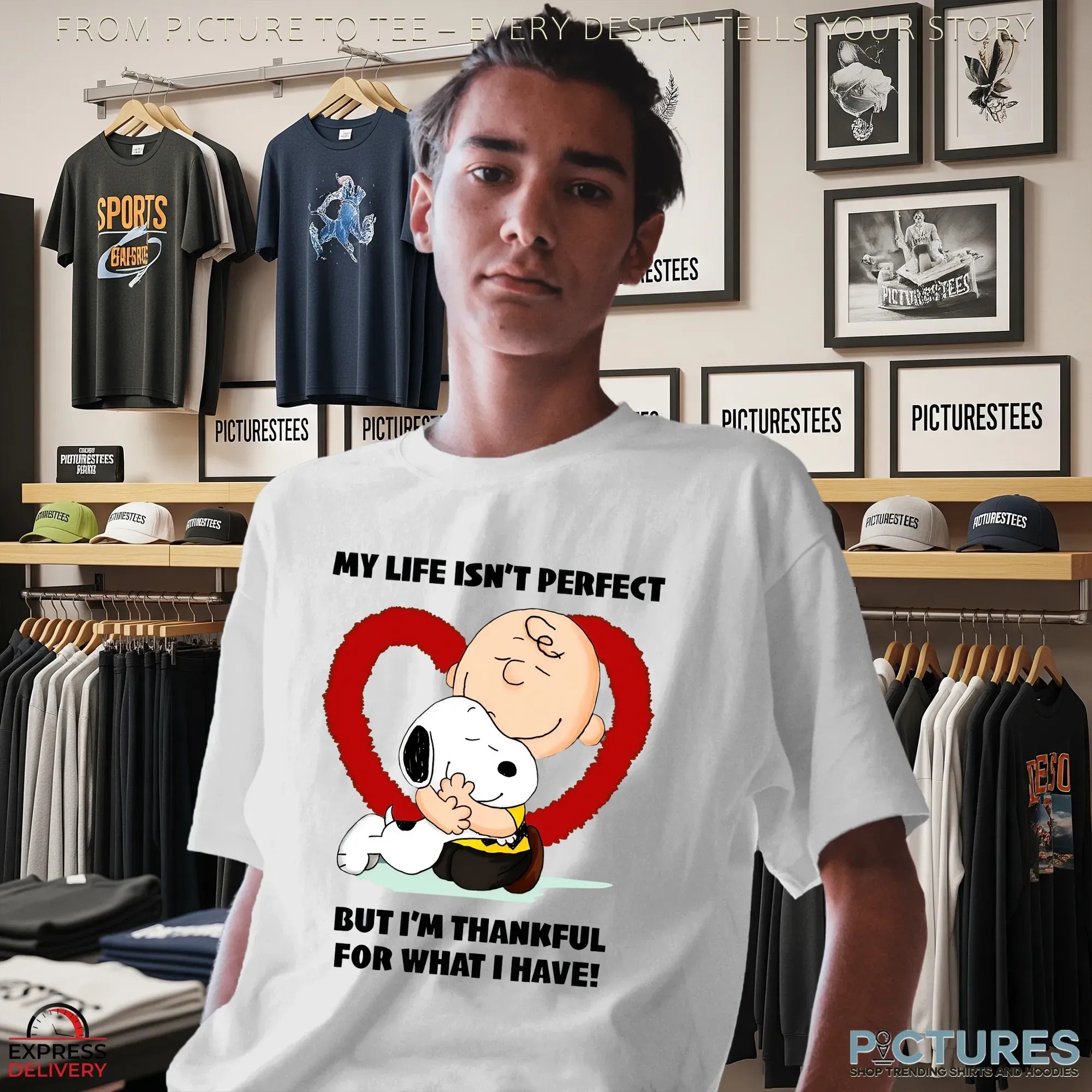 Snoopy Charlie Brown My Life Isn't Perfect But I'm Thankful For What I Have Shirt