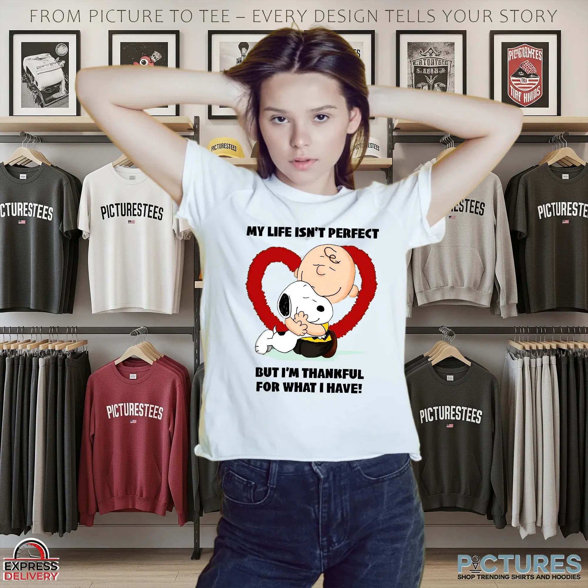 Snoopy Charlie Brown My Life Isn't Perfect But I'm Thankful For What I Have Shirt