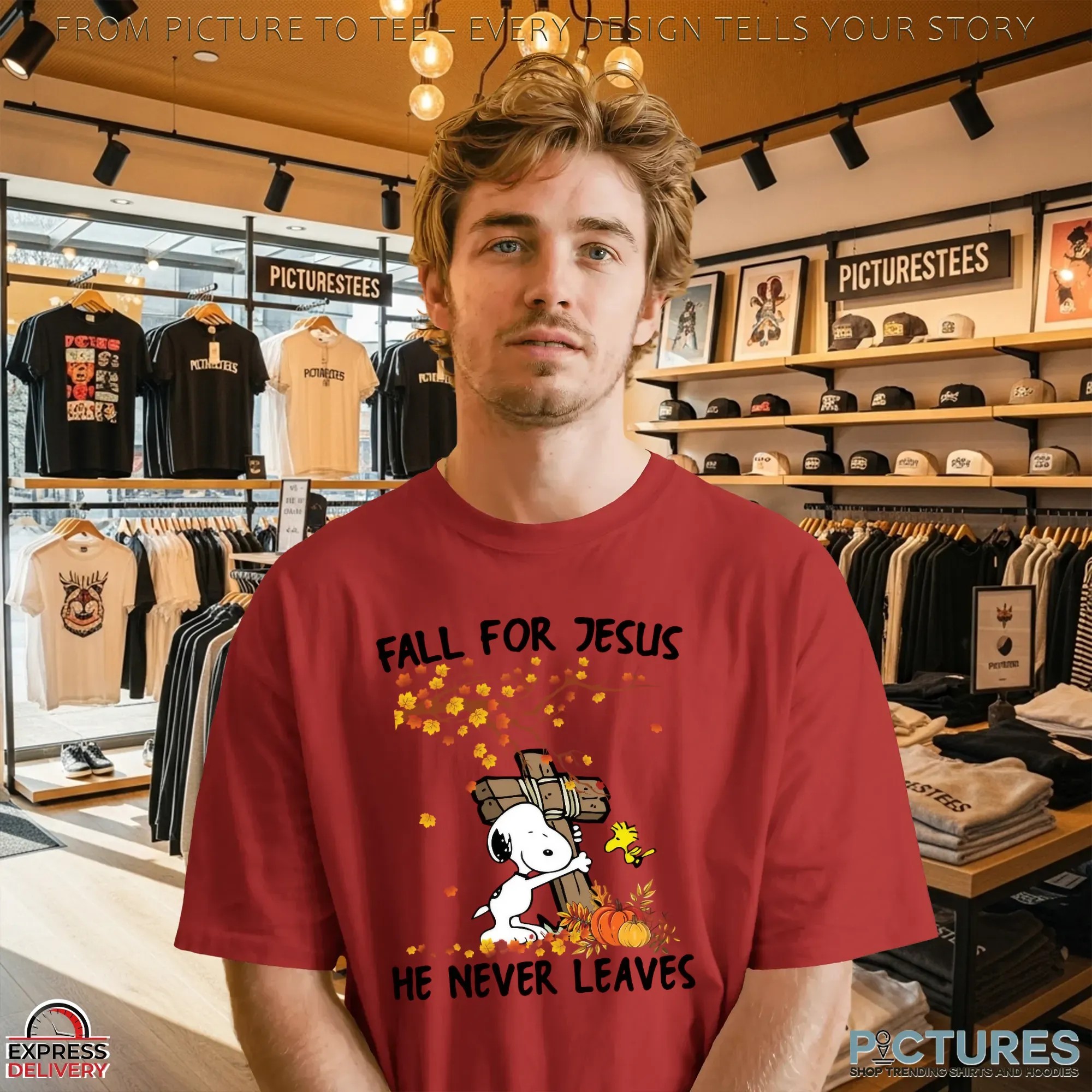 Snoopy Fall For Jesus He Never Leave Christian Halloween T Shirt Snoopy Fall For Jesus He Never Leave Christian Halloween T Shirt