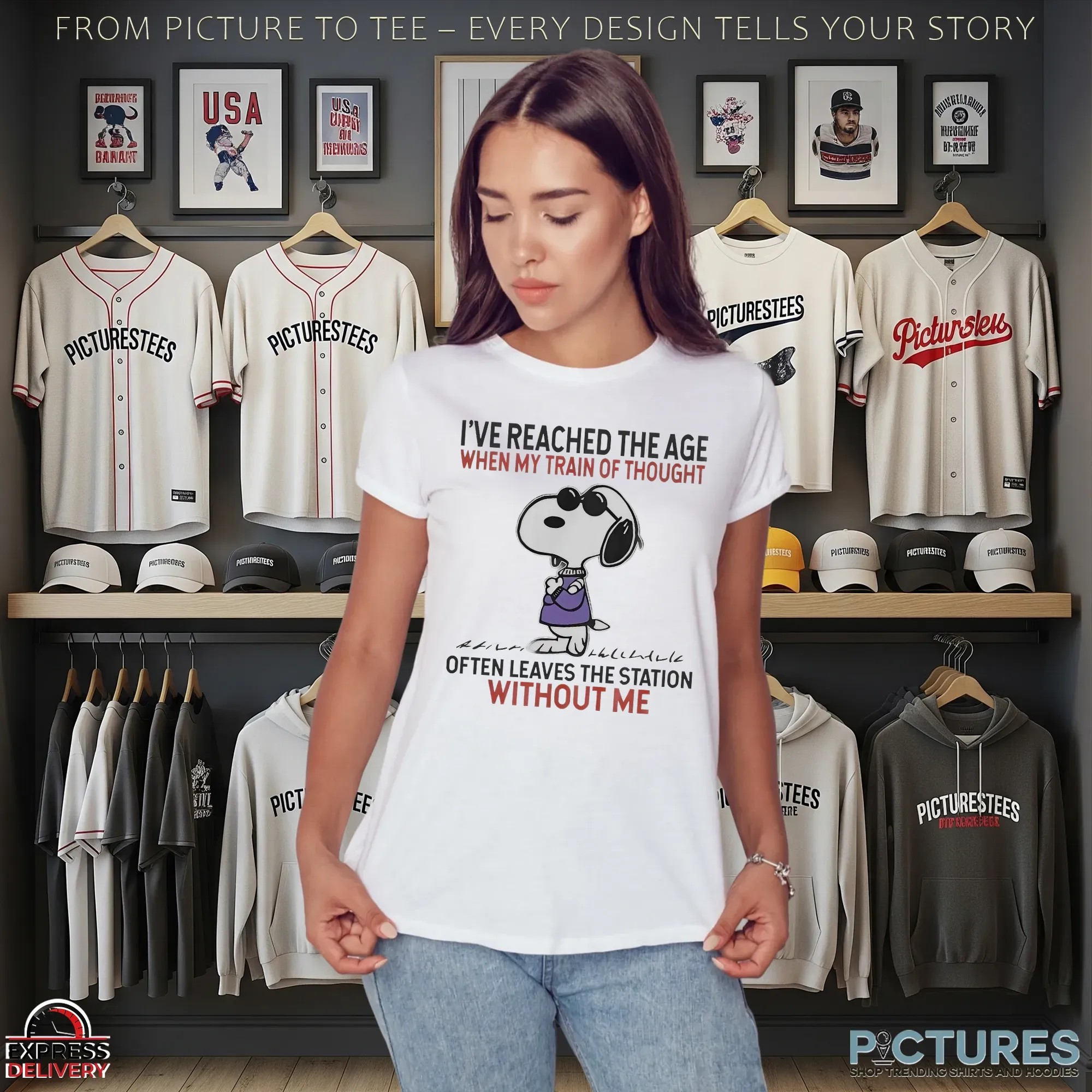 Snoopy I've Reached The Age When My Train Of Thought Often Leaves The Station Without Me Meme T Shirt