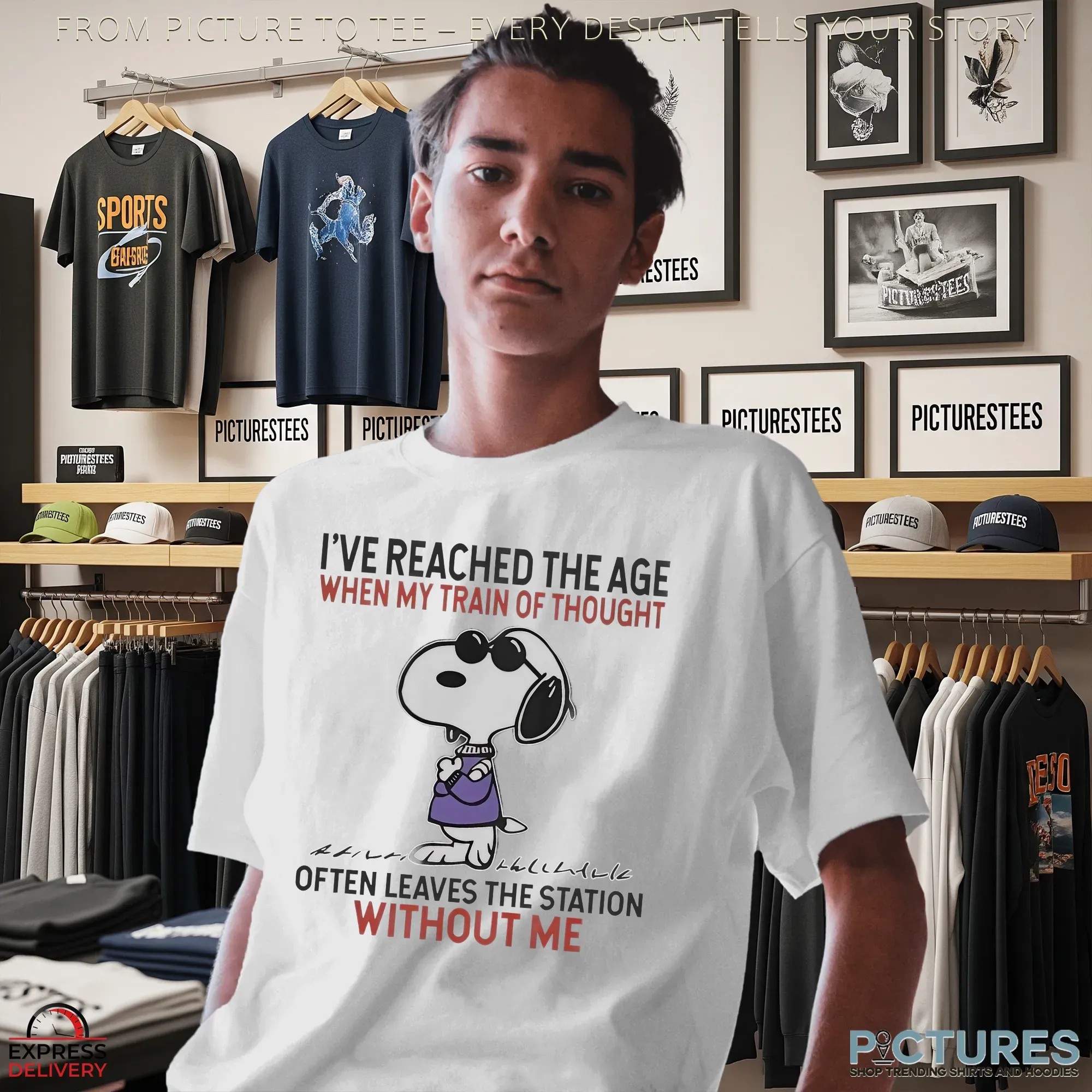 Snoopy I've Reached The Age When My Train Of Thought Often Leaves The Station Without Me Meme T Shirt