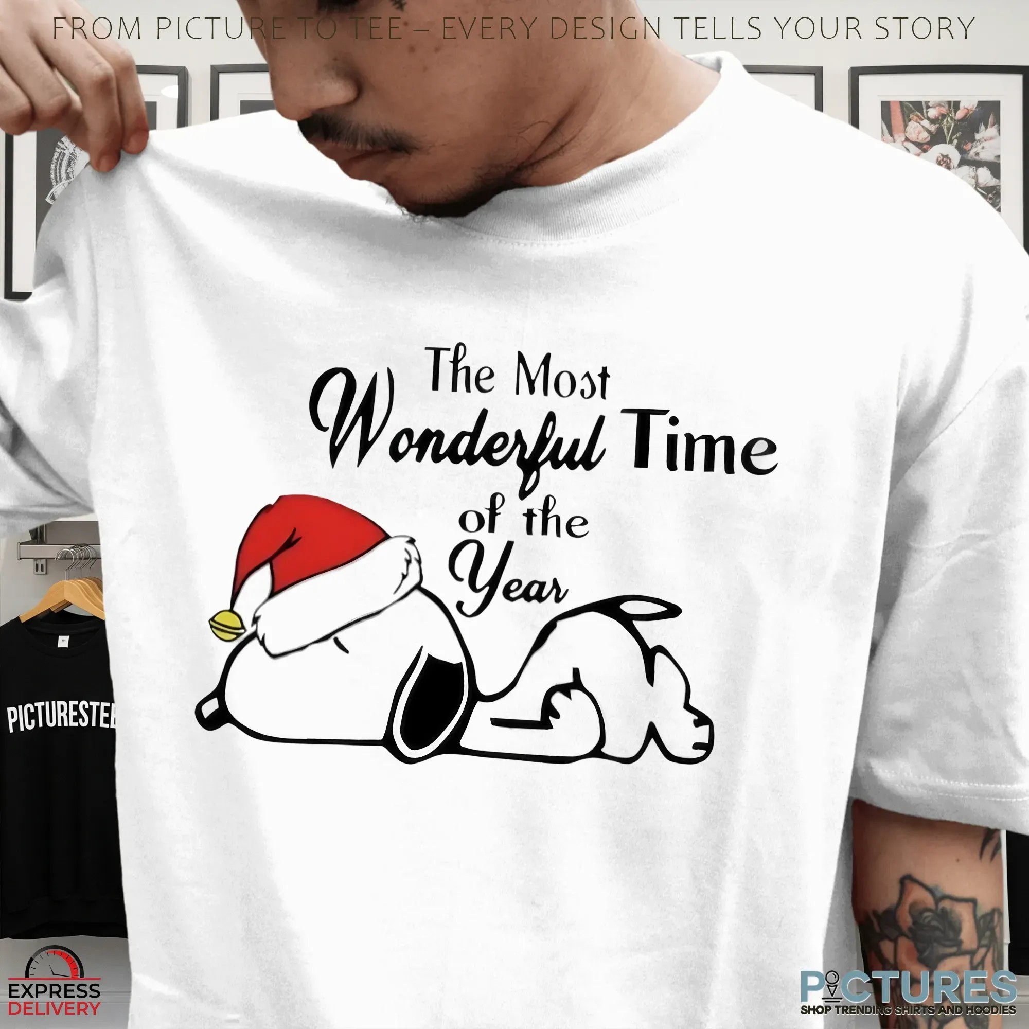 Snoopy Peanuts Santa Hat The Most Wonderful Time Of The Year Christmas Holiday T Shirt