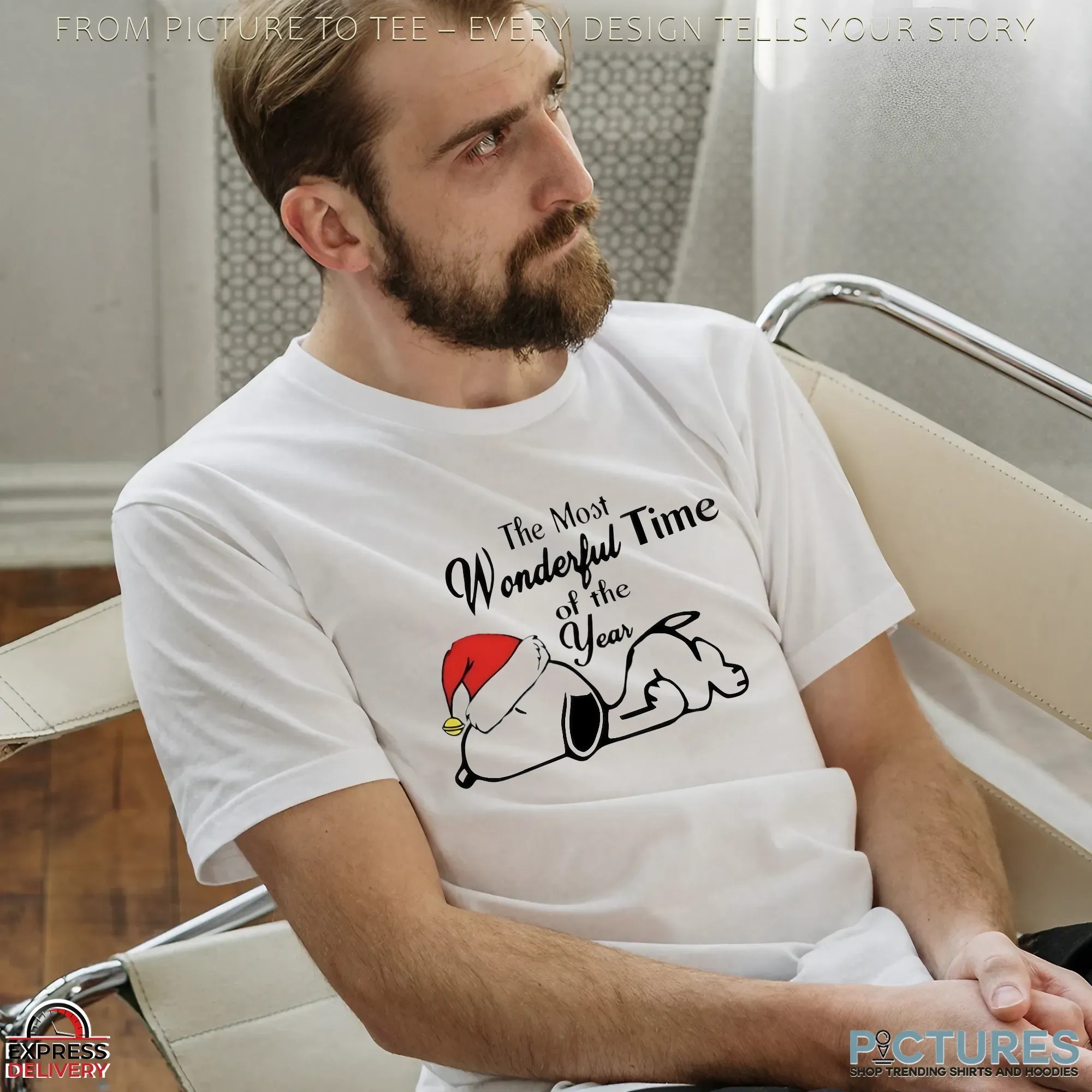 Snoopy Peanuts Santa Hat The Most Wonderful Time Of The Year Christmas Holiday T Shirt