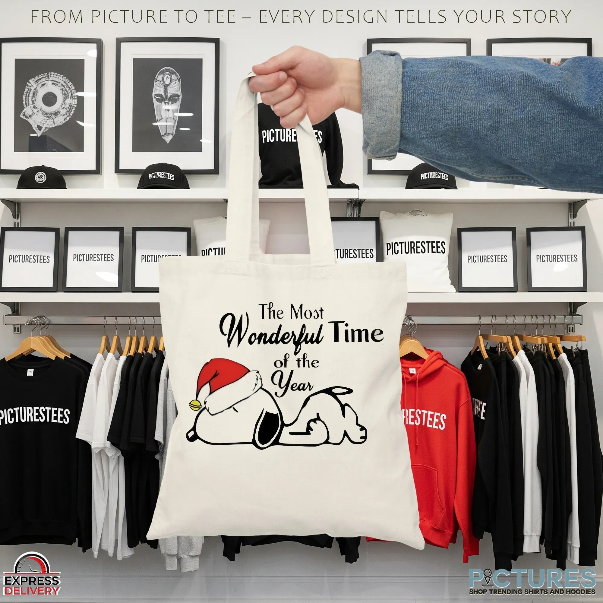 Snoopy Peanuts Santa Hat The Most Wonderful Time Of The Year Christmas Holiday T Shirt