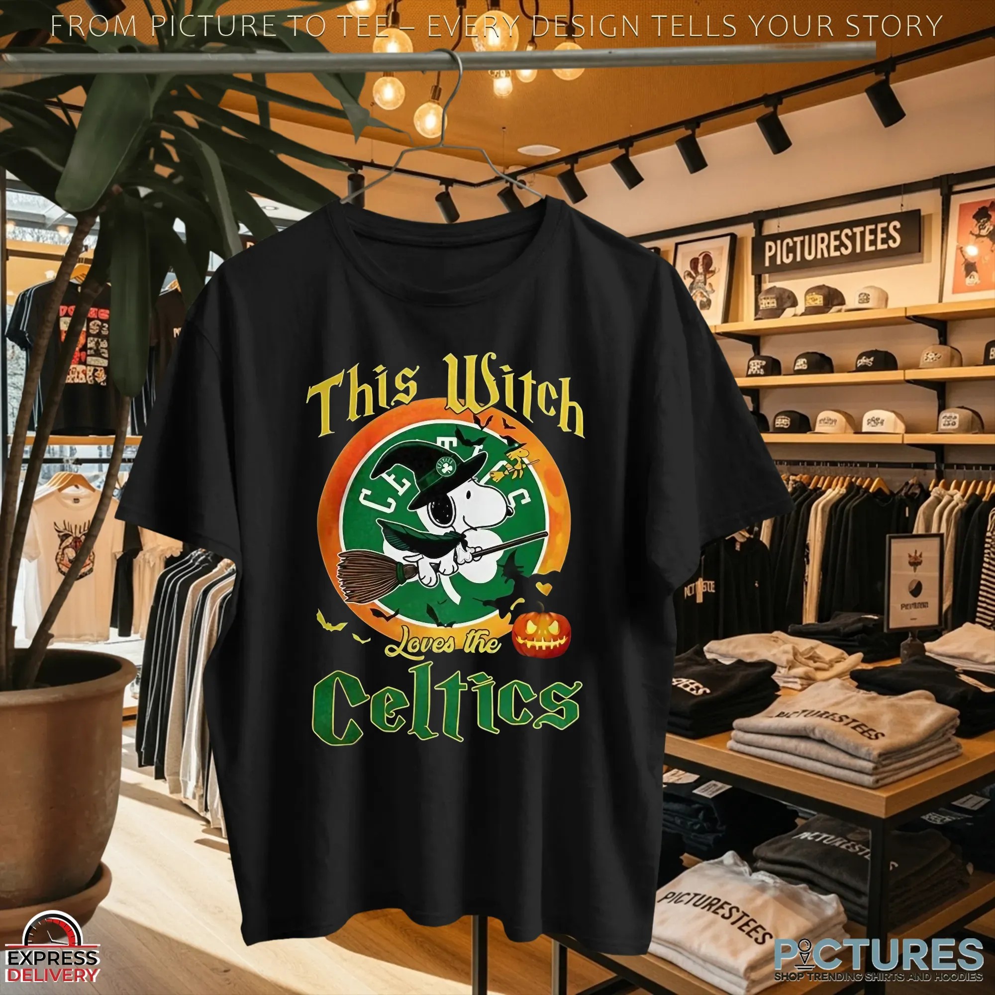 Snoopy This Witch Loves The Boston Celtics Halloween The Peanuts Mashup T Shirt