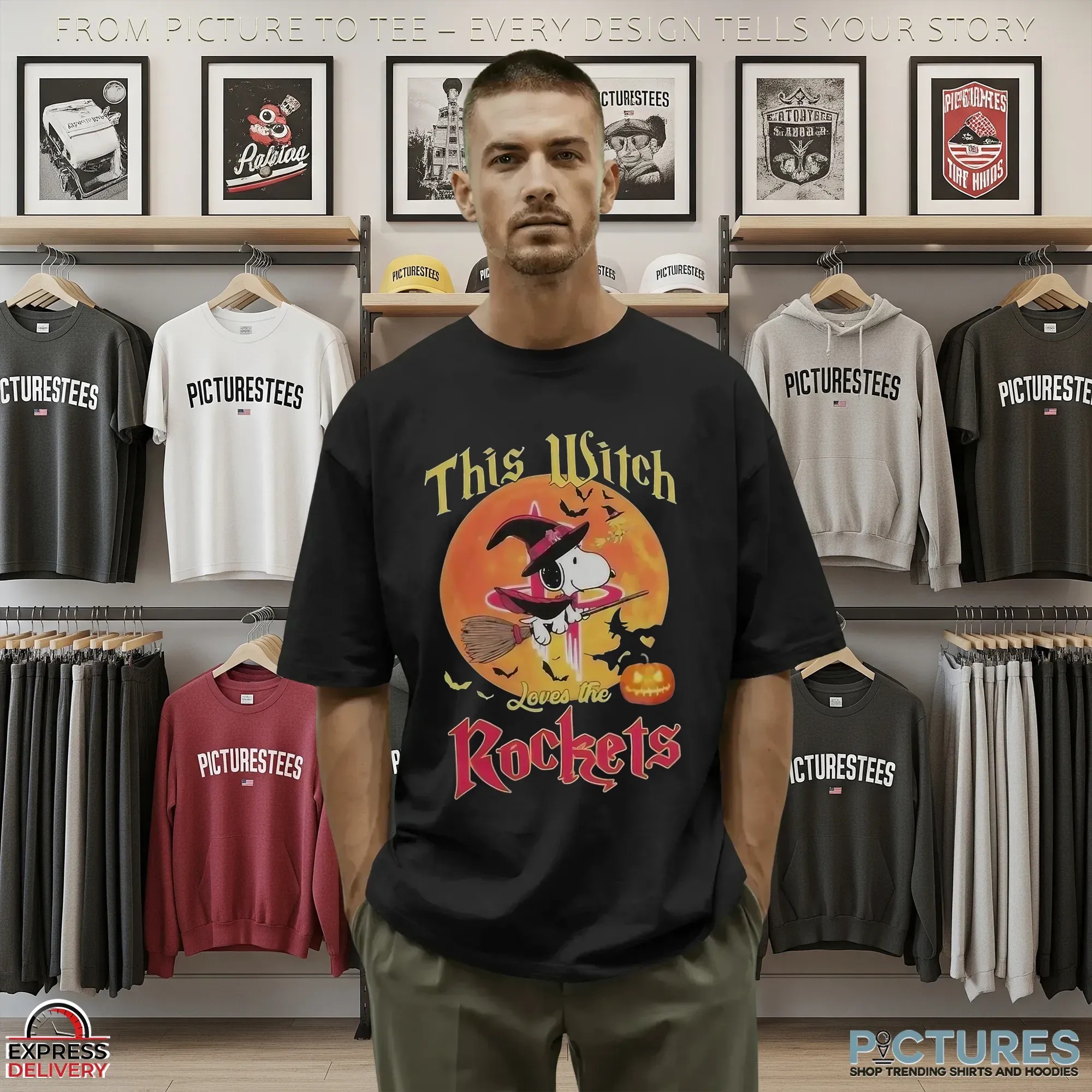Snoopy This Witch Loves The Houston Rockets Halloween The Peanuts Mashup T Shirt