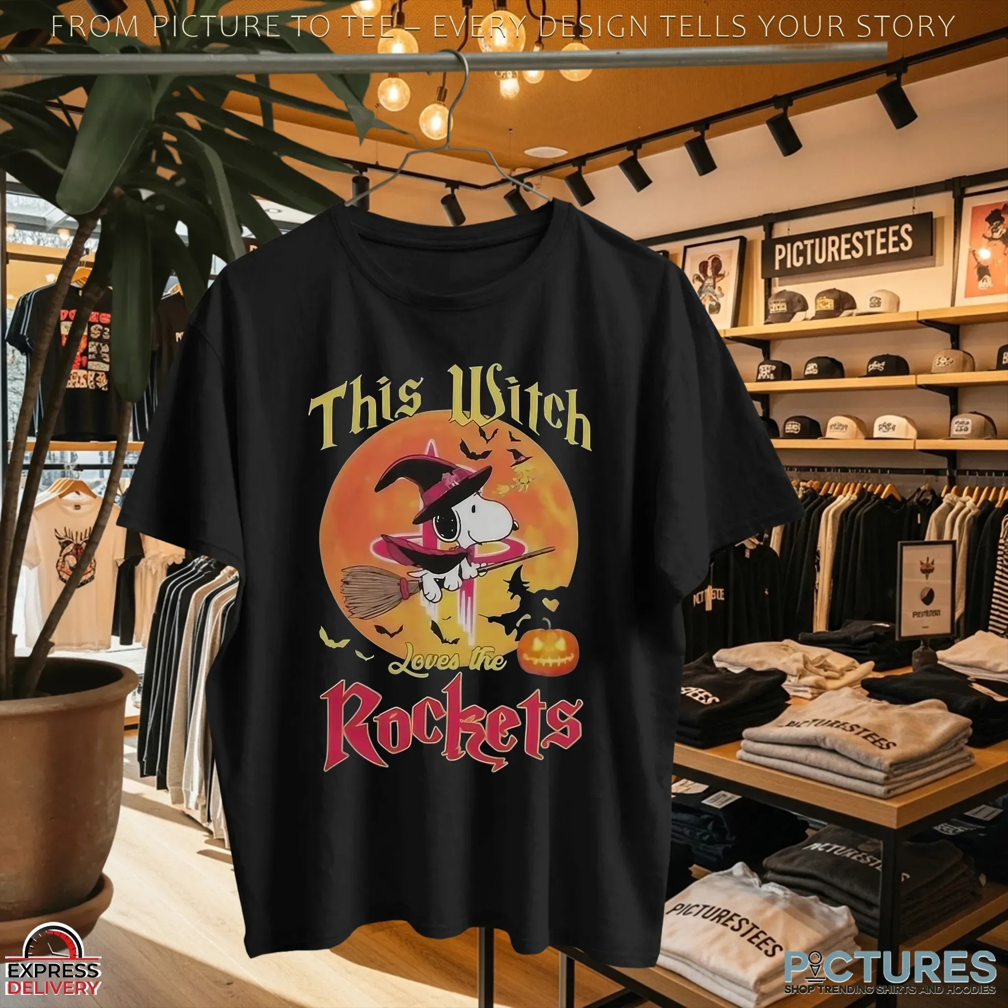 Snoopy This Witch Loves The Houston Rockets Halloween The Peanuts Mashup T Shirt