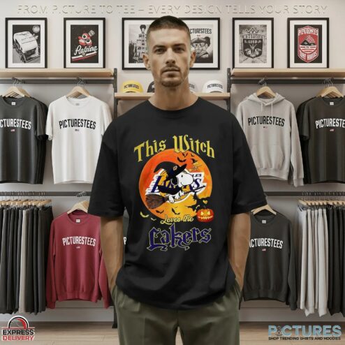 Snoopy This Witch Loves The Los Angeles Lakers Halloween The Peanuts Mashup T Shirt