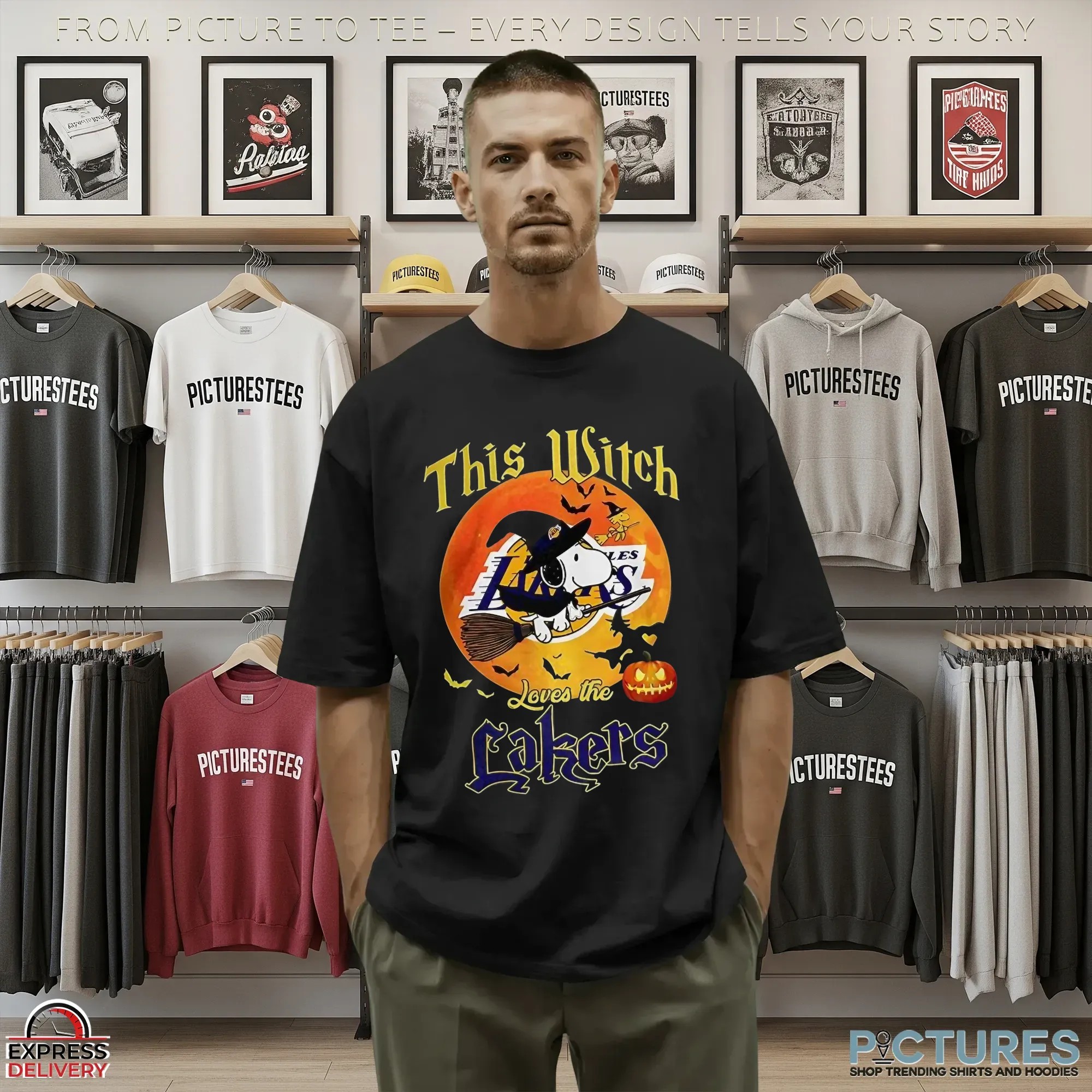 Snoopy This Witch Loves The Los Angeles Lakers Halloween The Peanuts Mashup T Shirt
