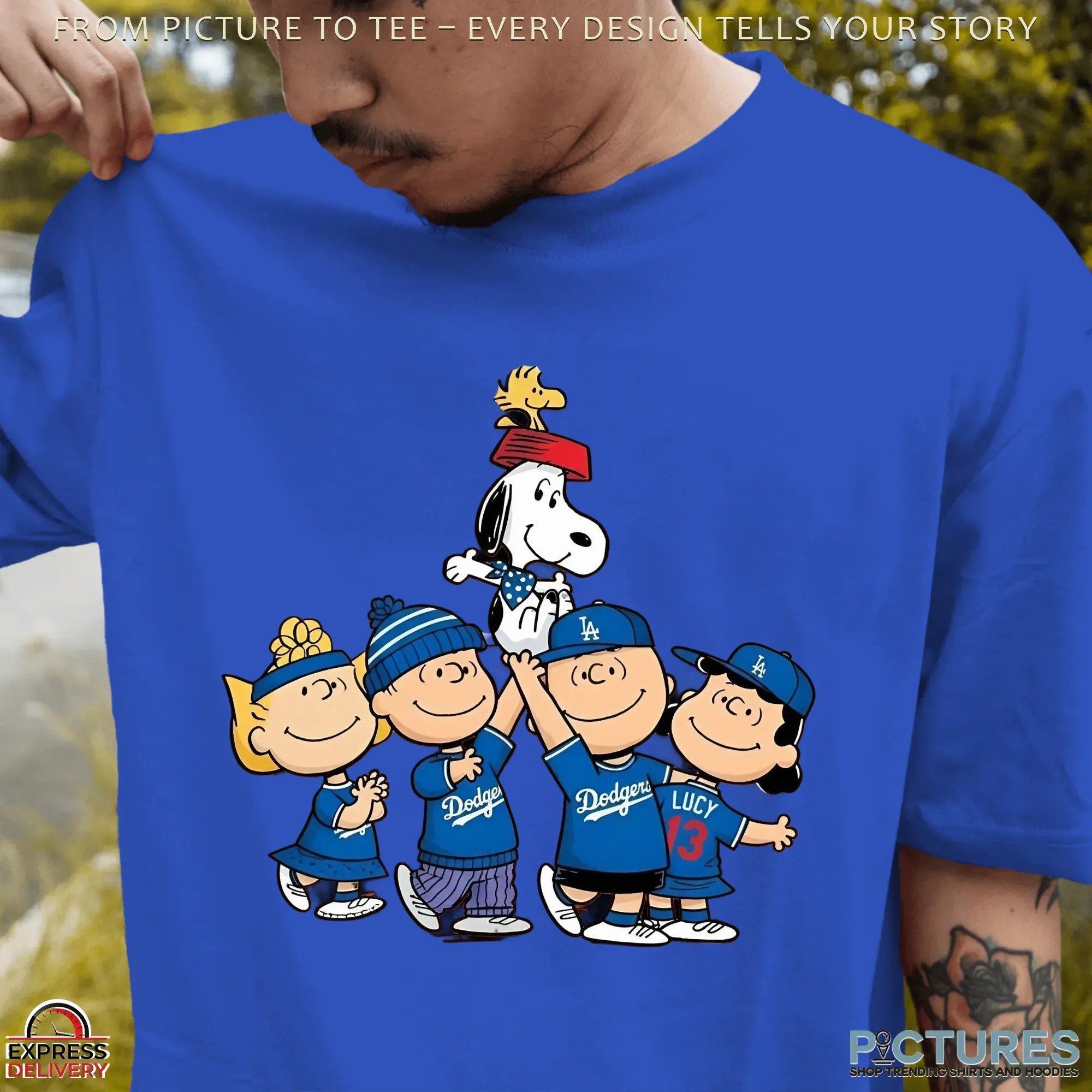 Snoopy & Friends The Peanuts x Dodgers Fan Art Celebrate in LA Baseball T Shirt