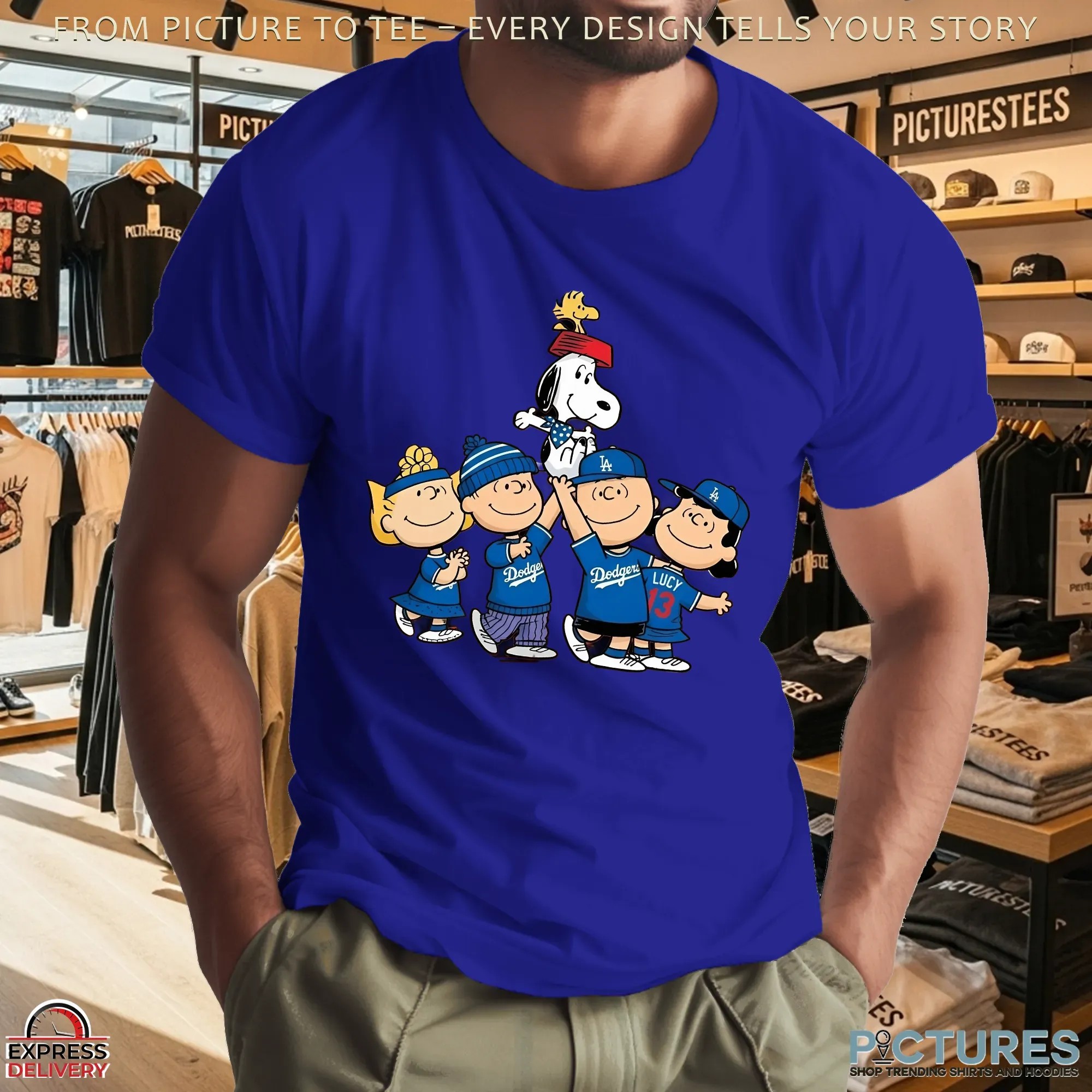 Snoopy & Friends The Peanuts x Dodgers Fan Art Celebrate in LA Baseball T Shirt