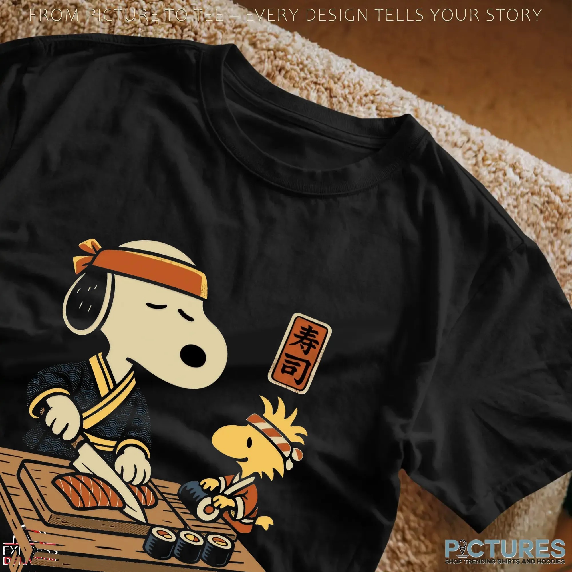 Snoopy and Woodstock Sushi Chef Peanuts Japanese Cooking Graphic T Shirt