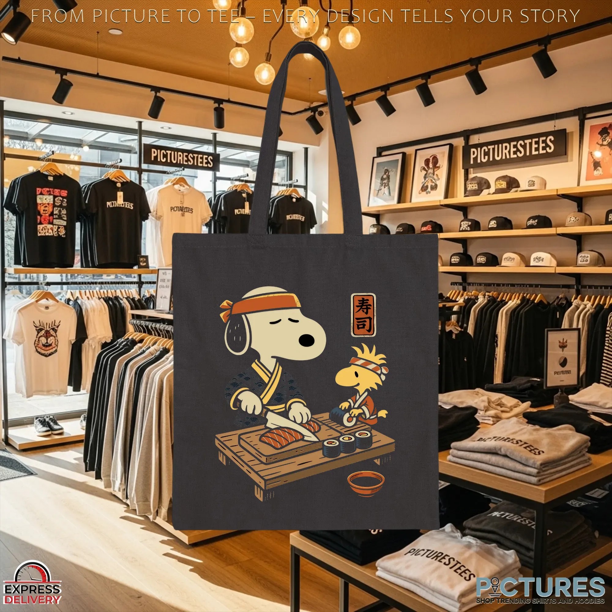 Snoopy and Woodstock Sushi Chef Peanuts Japanese Cooking Graphic T Shirt