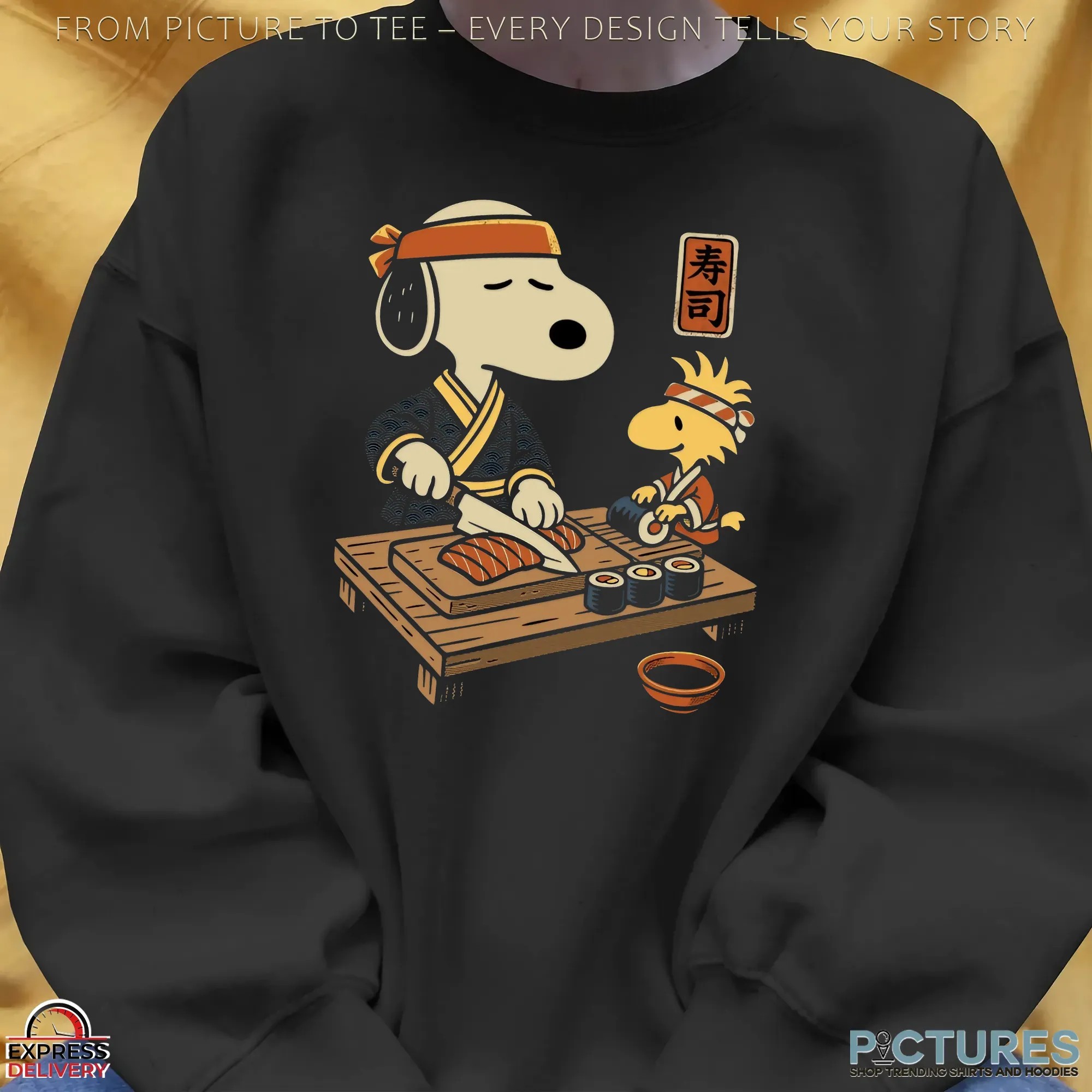 Snoopy and Woodstock Sushi Chef Peanuts Japanese Cooking Graphic T Shirt