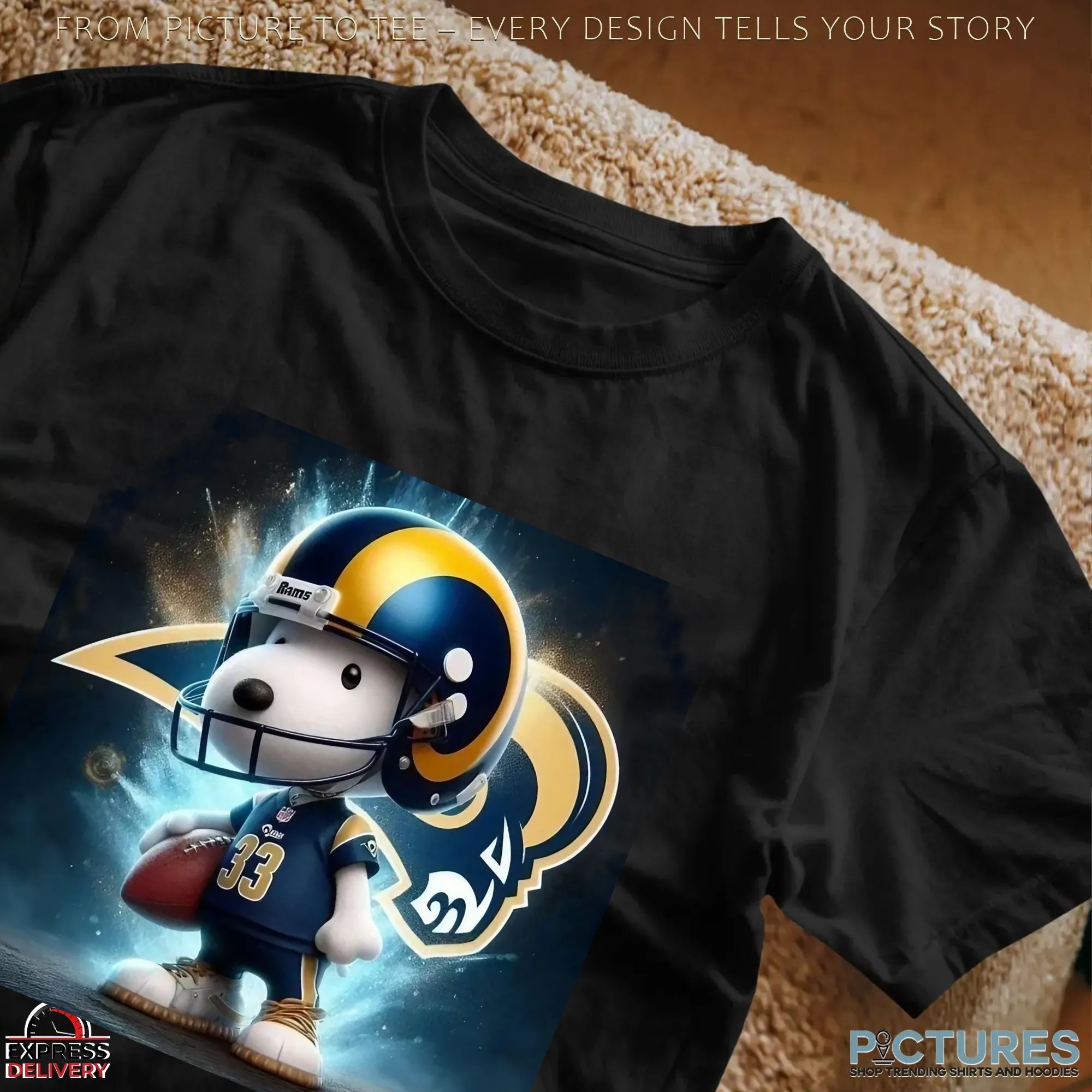 Snoopy x Los Angeles Rams Fan Art NFL Football Crossover T Shirt