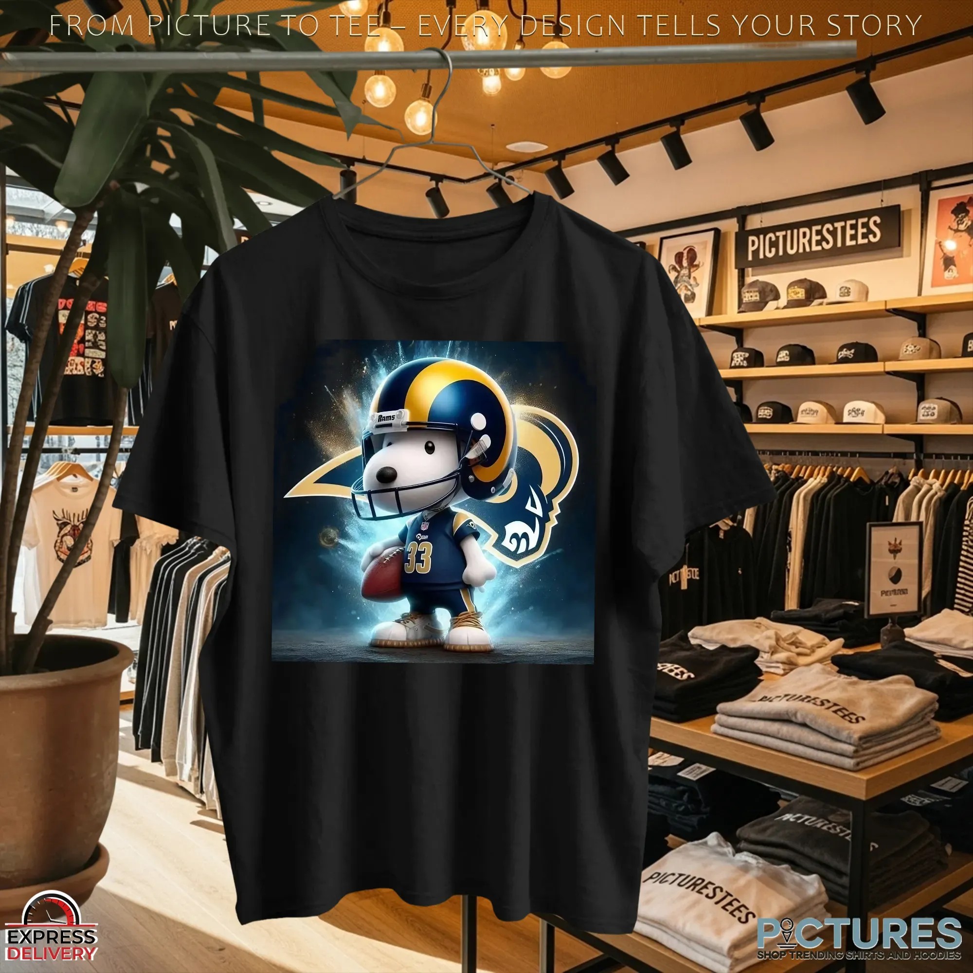 Snoopy x Los Angeles Rams Fan Art NFL Football Crossover T Shirt